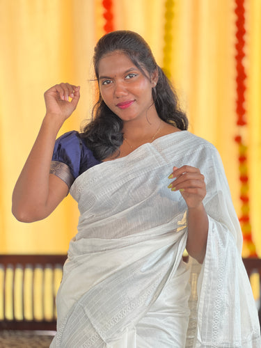 Zari Weaving Pattern Bhagalpuri Linen Saree | NHH497
