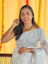 Silver Zari Weaved Border Bagalpuri Linen Saree | NHH501