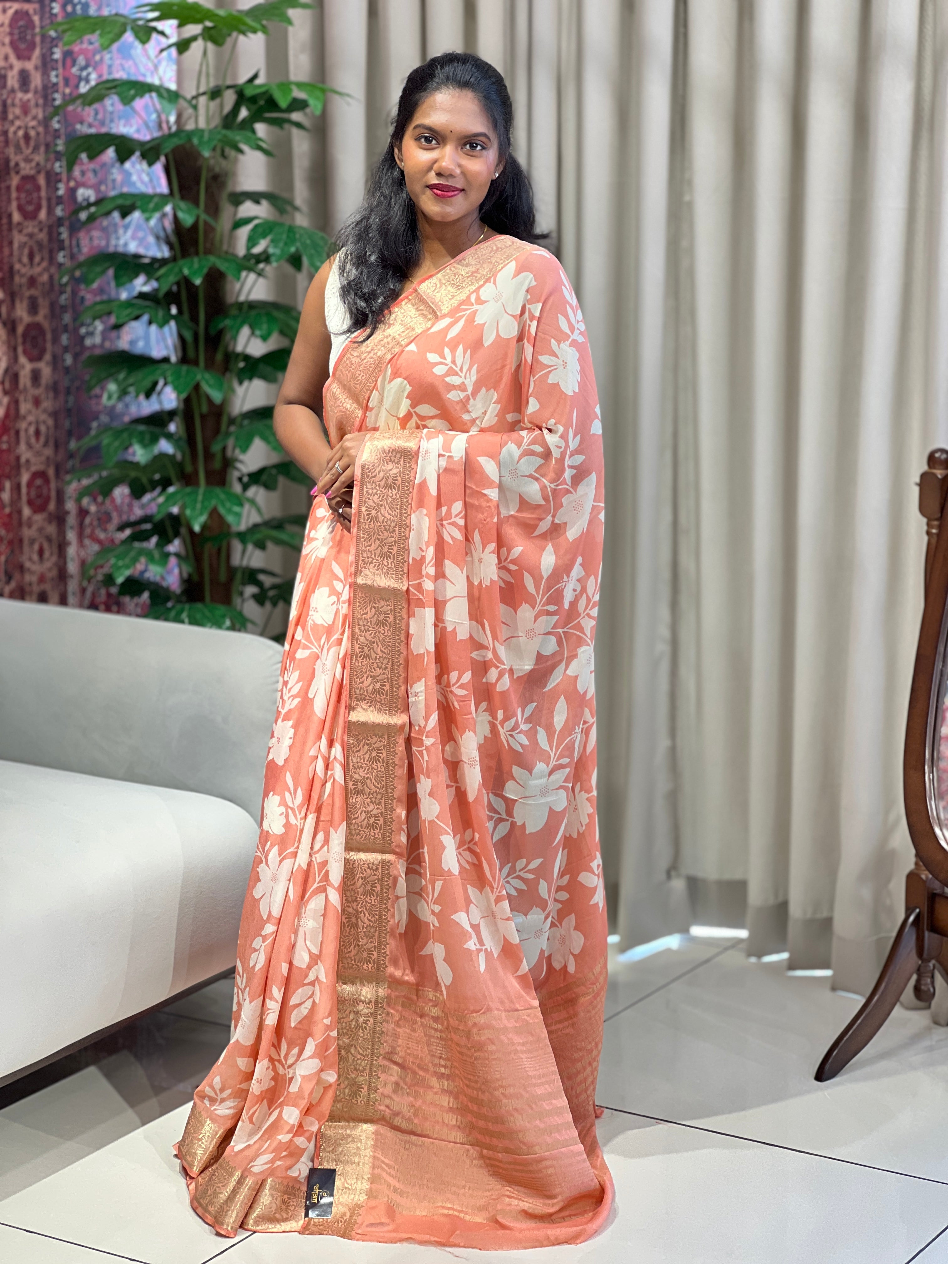 Floral Digital Printed Chinon Saree | PKS132