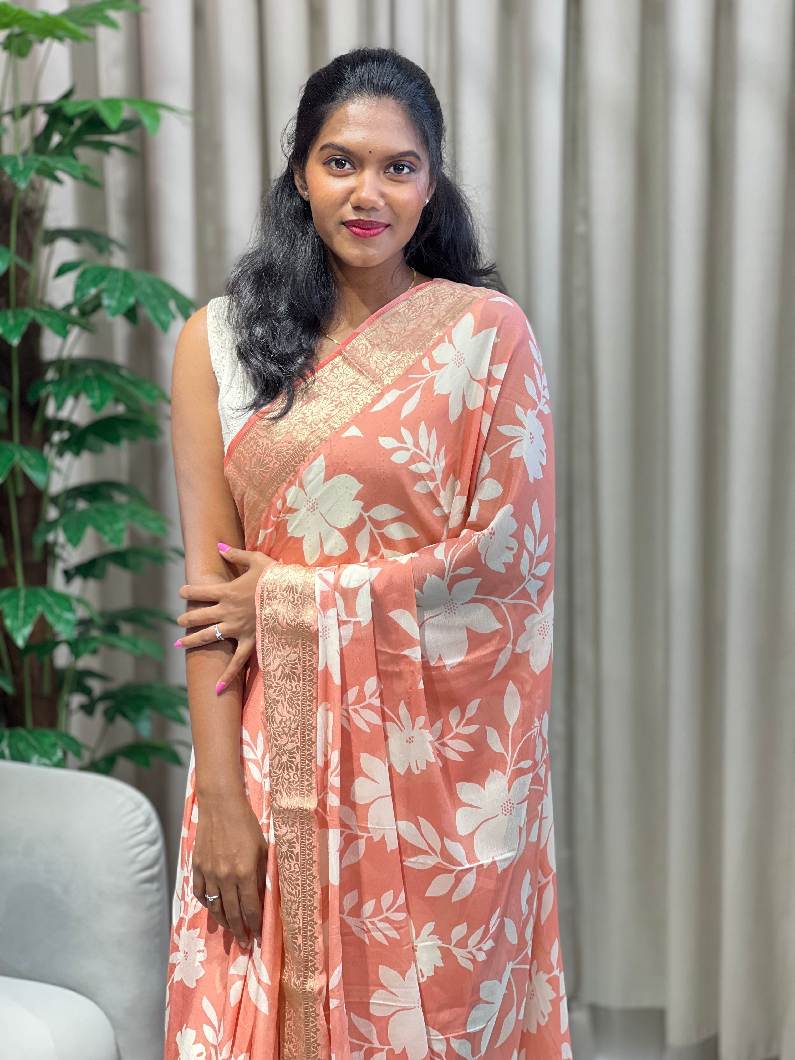 Floral Digital Printed Chinon Saree | PKS132