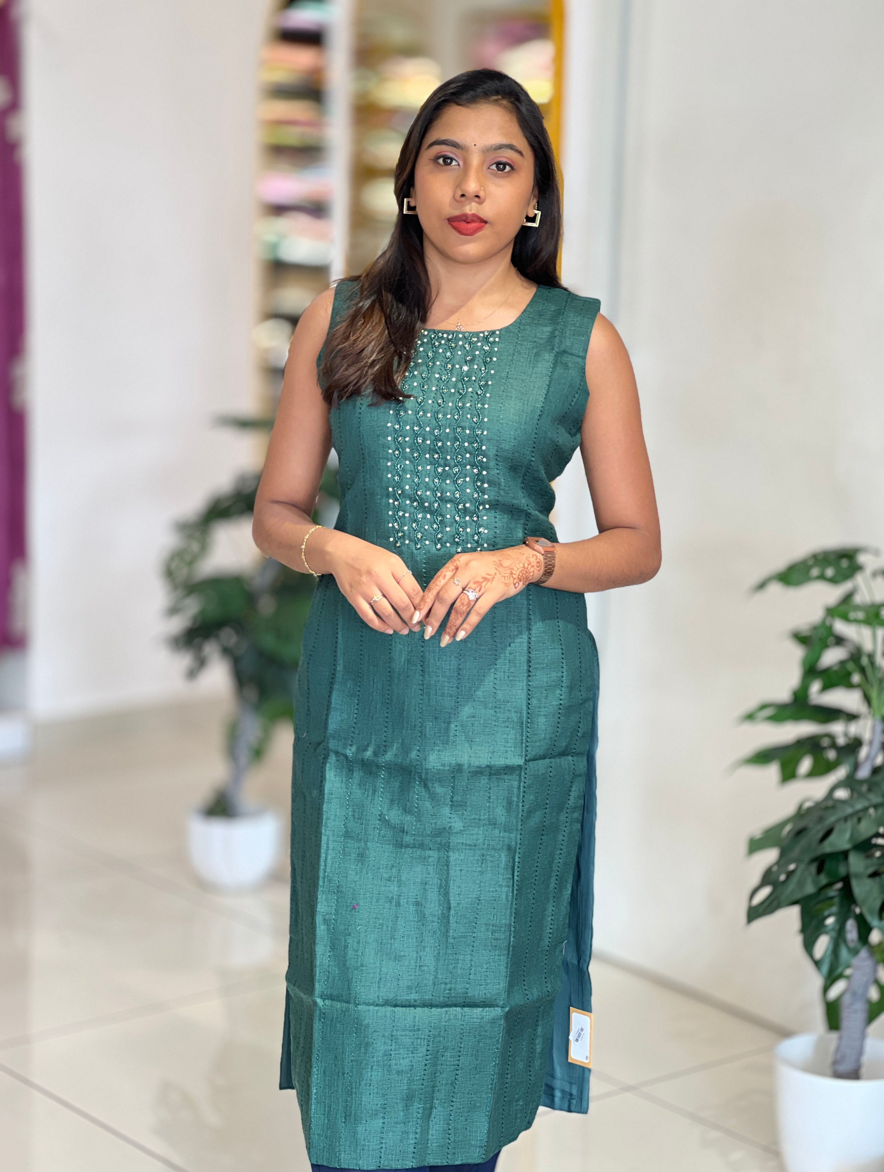 Handwork Detailed Linen Cotton Kurta | NAI203