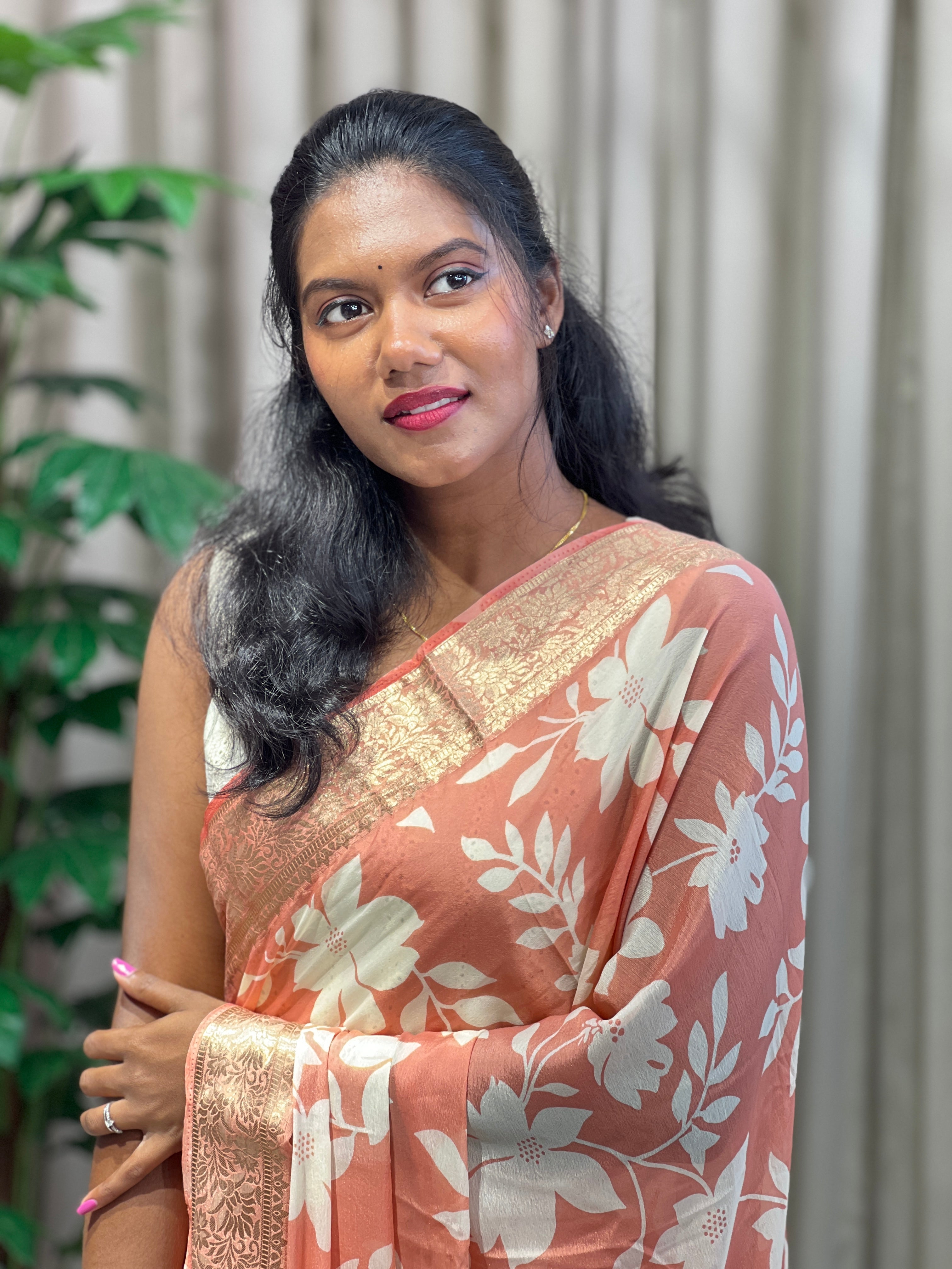 Floral Digital Printed Chinon Saree | PKS132