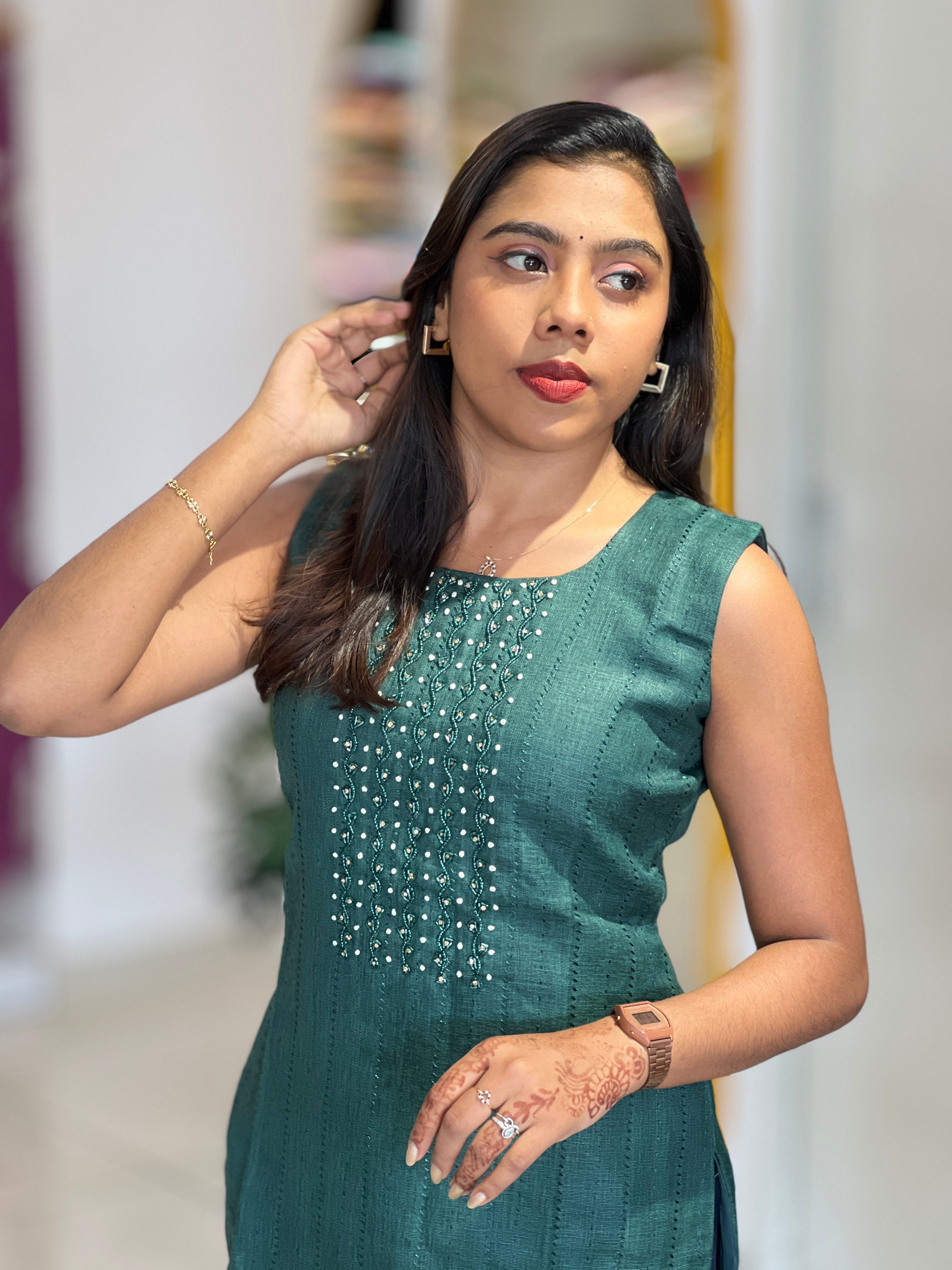 Handwork Detailed Linen Cotton Kurta | NAI203