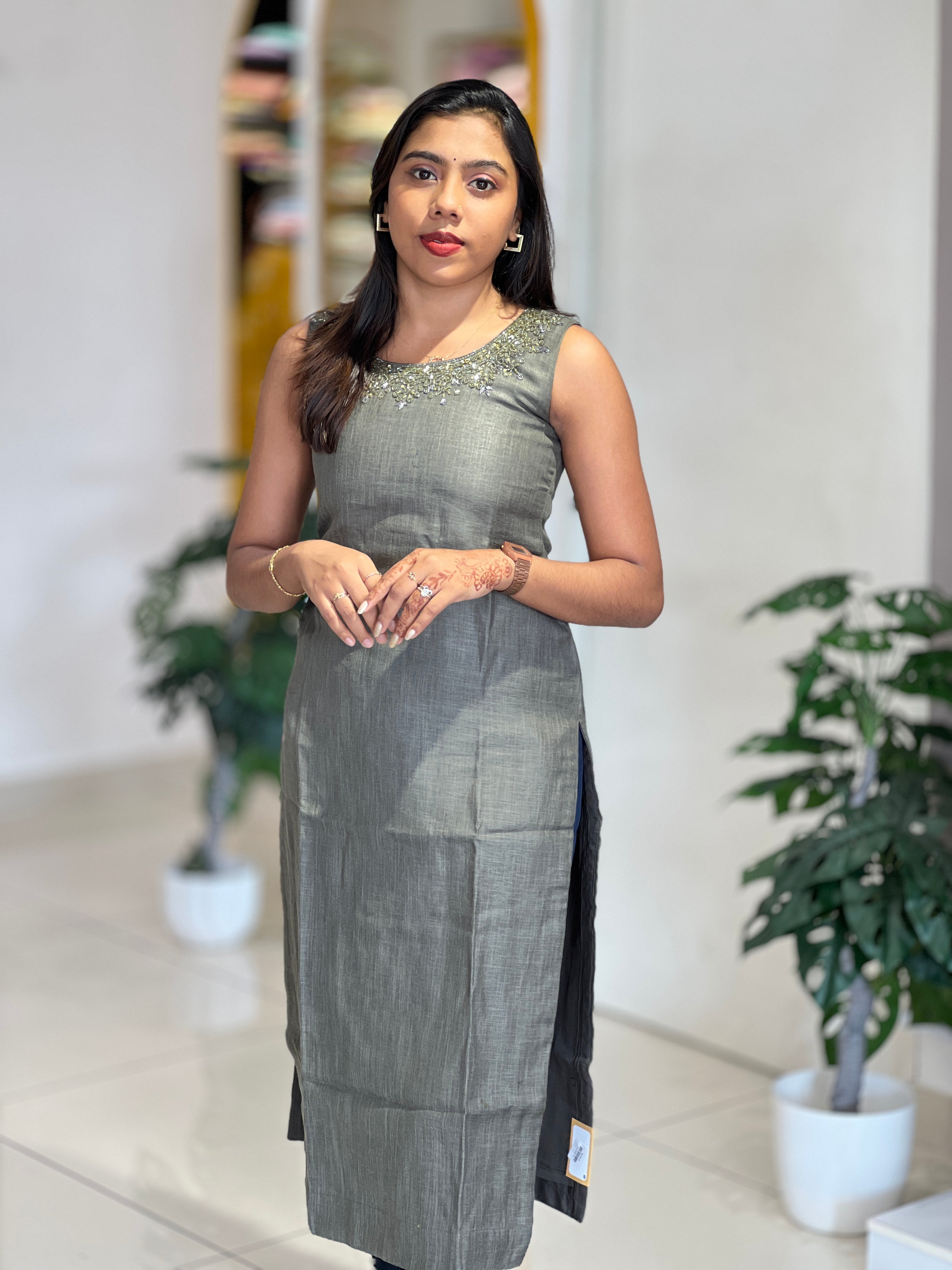 Handwork Detailed Linen Cotton Kurta | NAI200