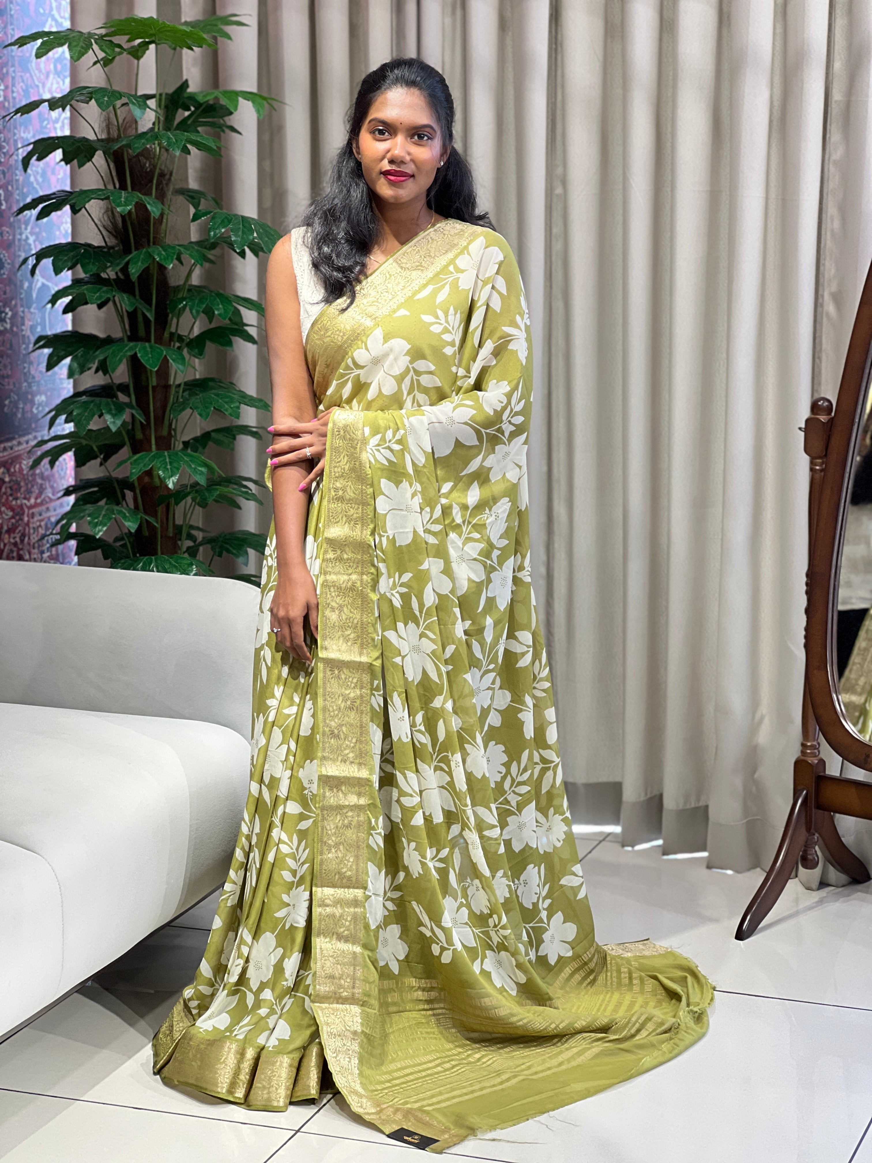 Floral Digital Printed Chinon Saree | PKS131