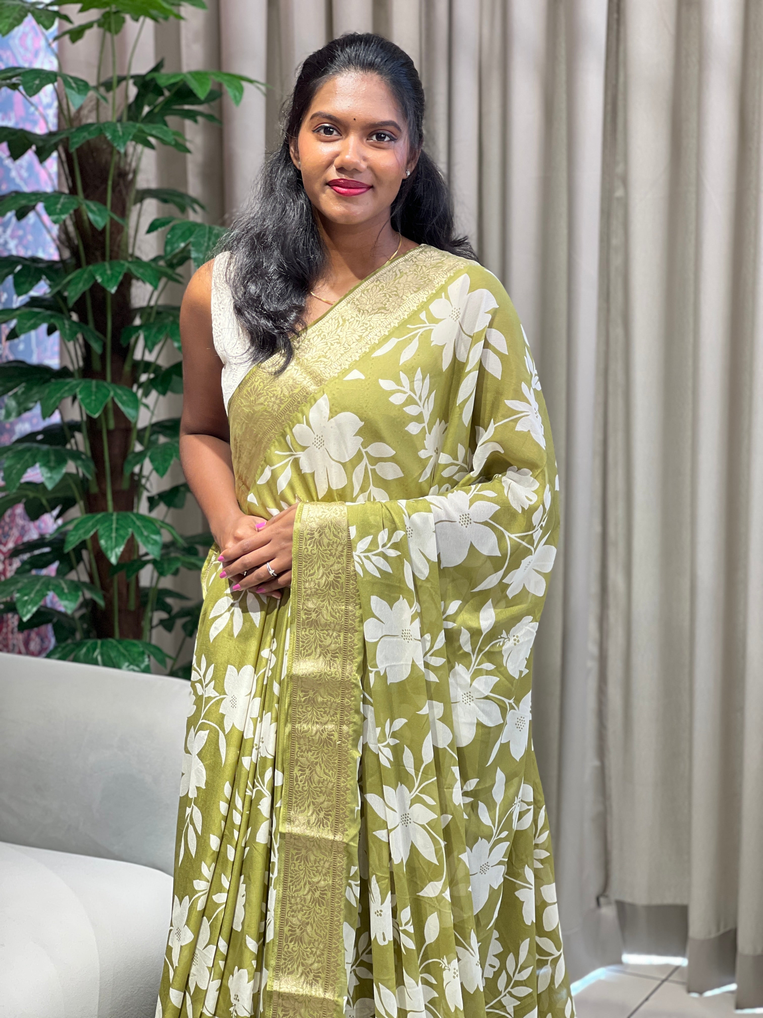 Floral Digital Printed Chinon Saree | PKS131