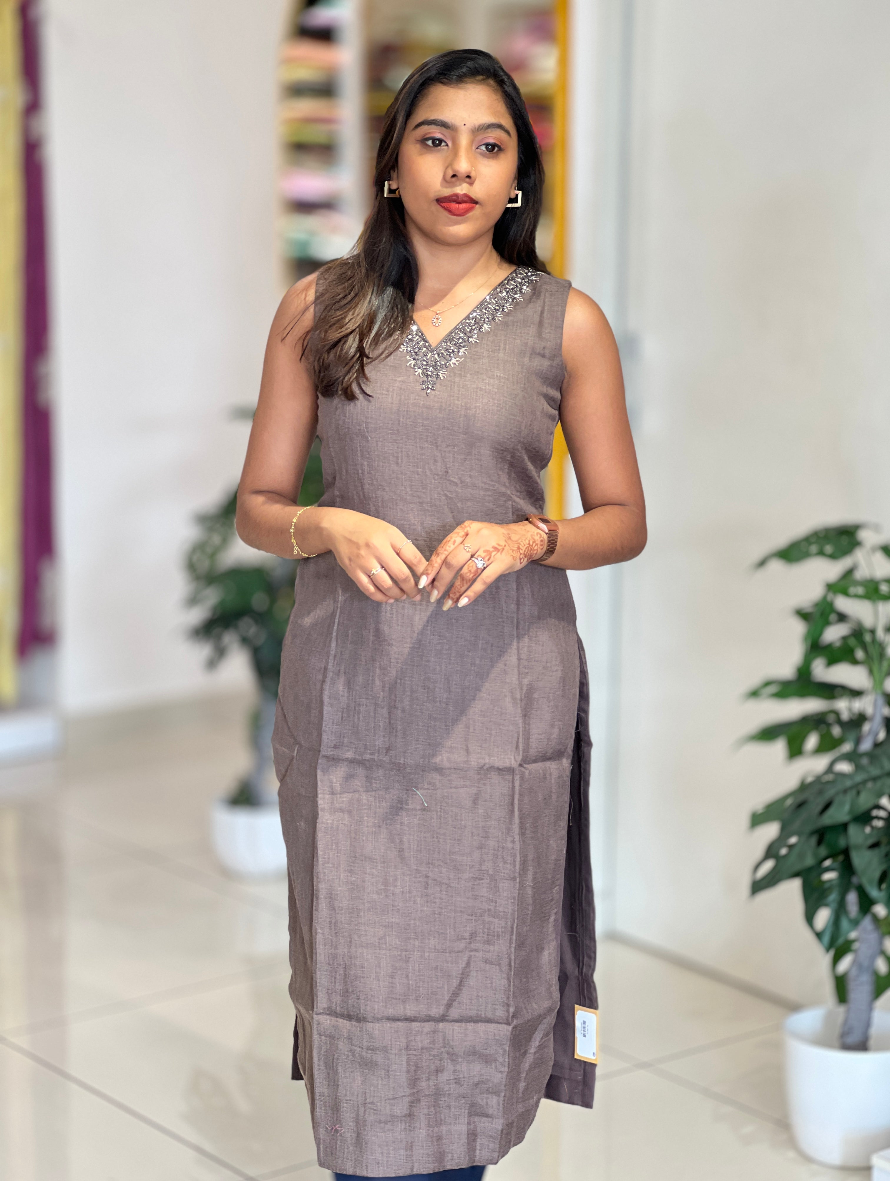 Handwork Detailed Linen Cotton Kurta | NAI202