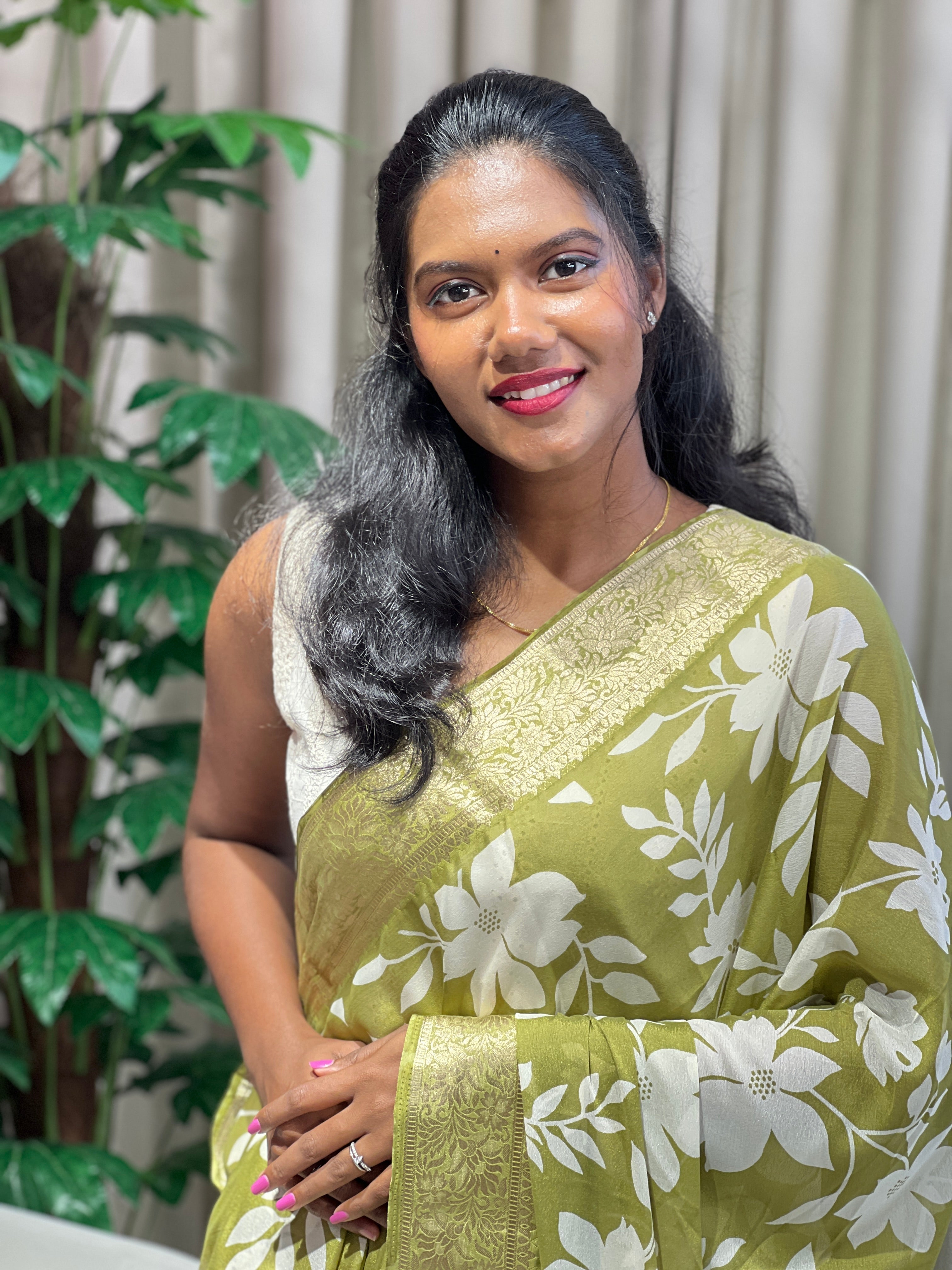 Floral Digital Printed Chinon Saree | PKS131