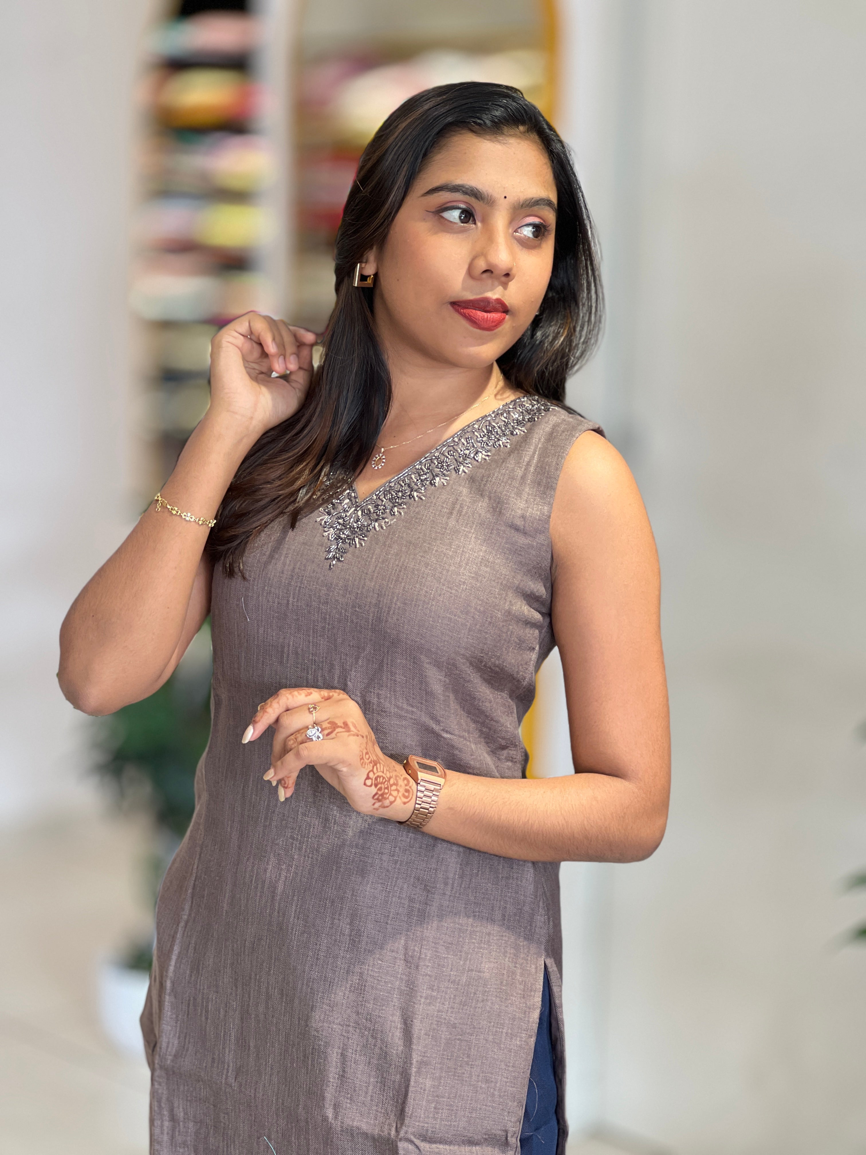 Handwork Detailed Linen Cotton Kurta | NAI202