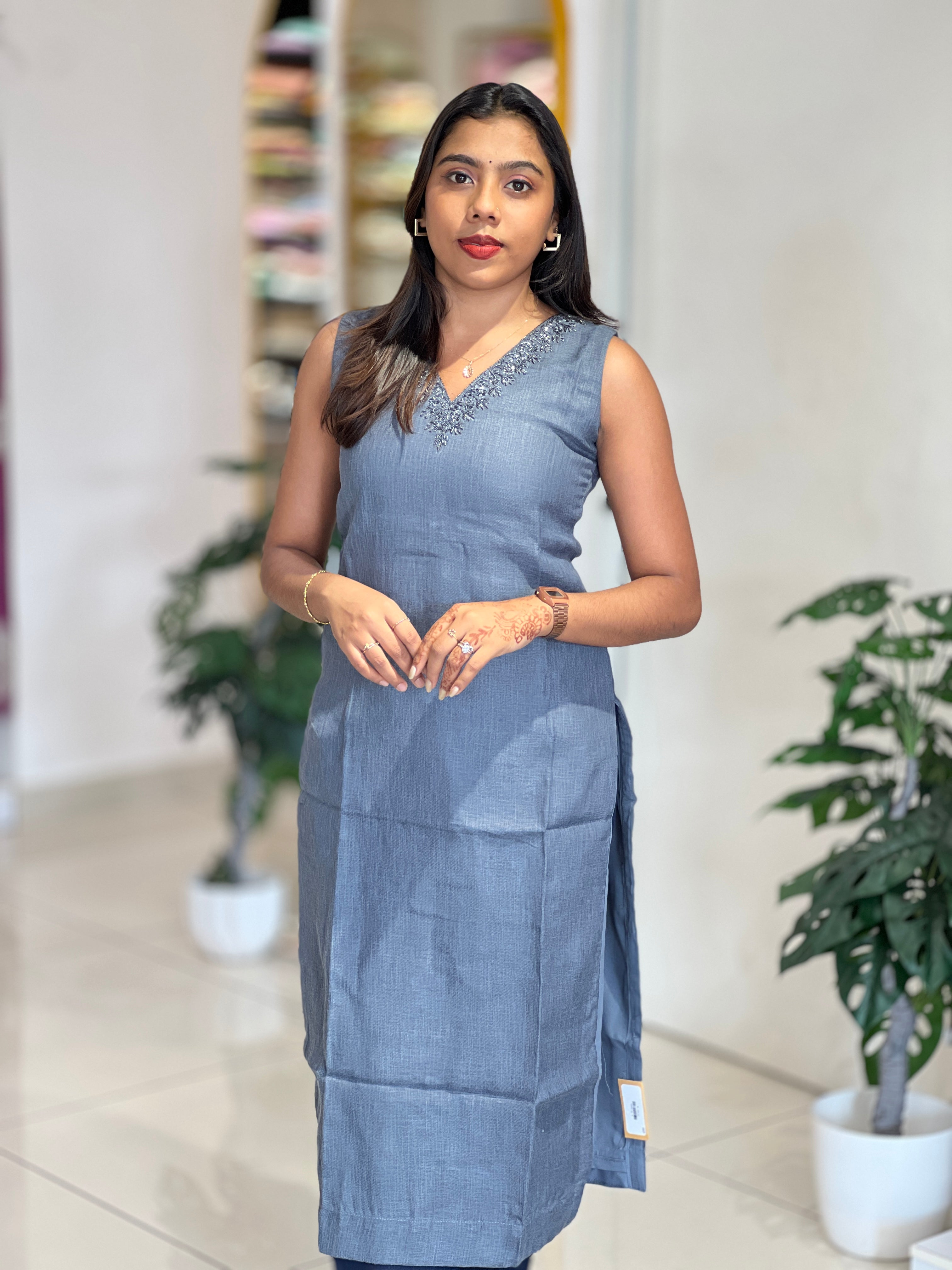 Handwork Detailed Linen Cotton Kurta | NAI201