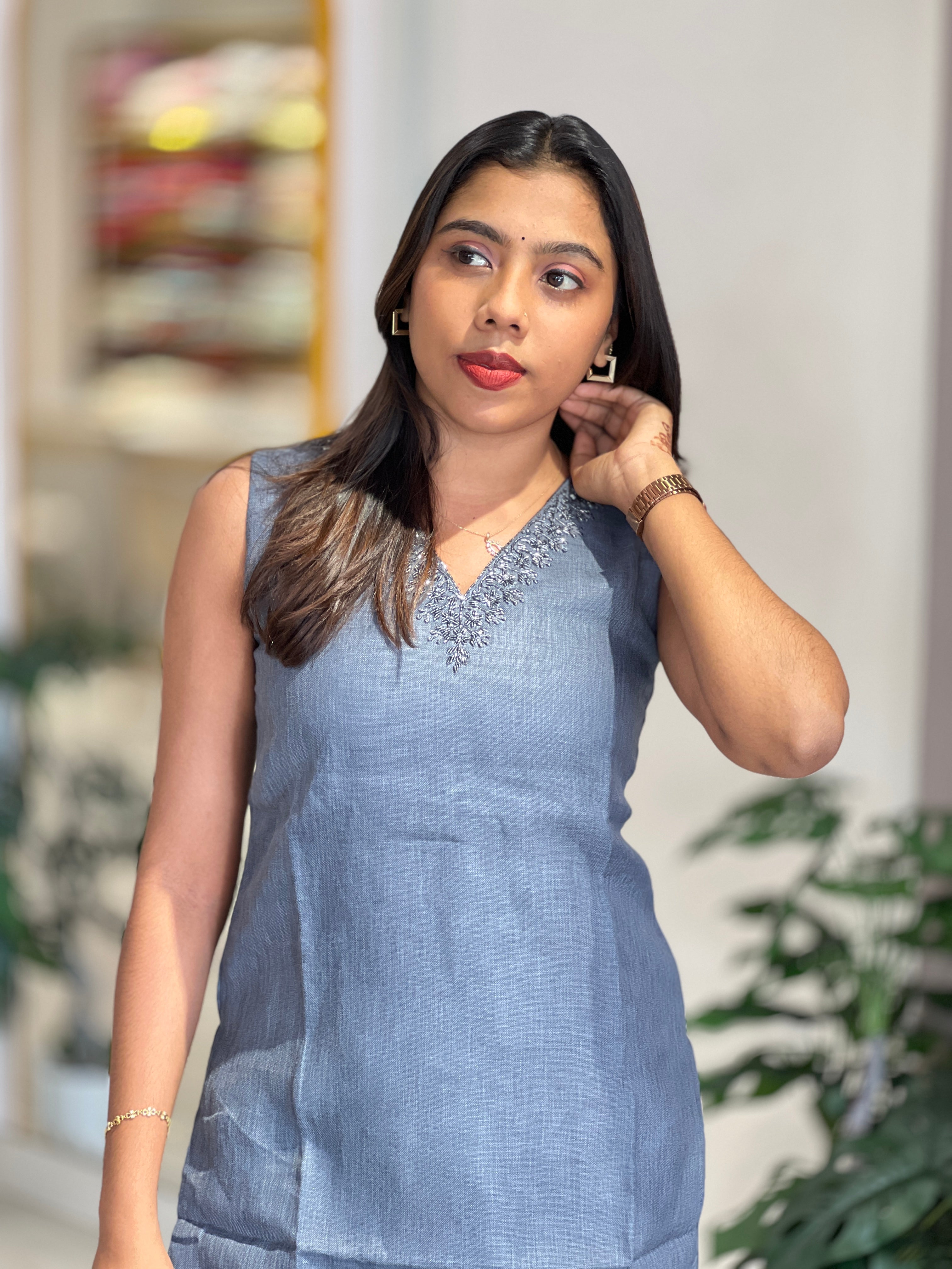 Handwork Detailed Linen Cotton Kurta | NAI201