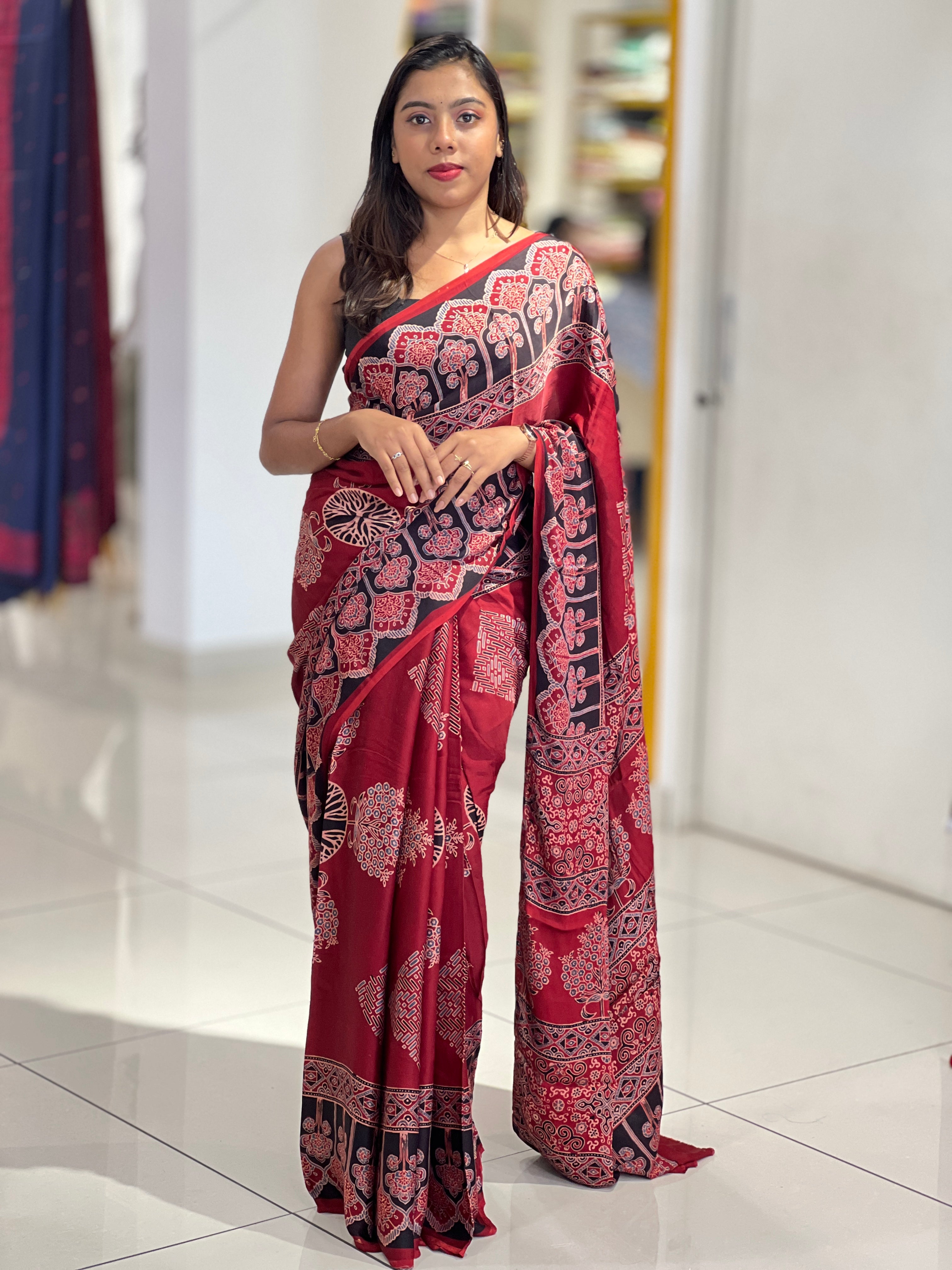 Ajrakh Print Detailed Modal Saree | JT173