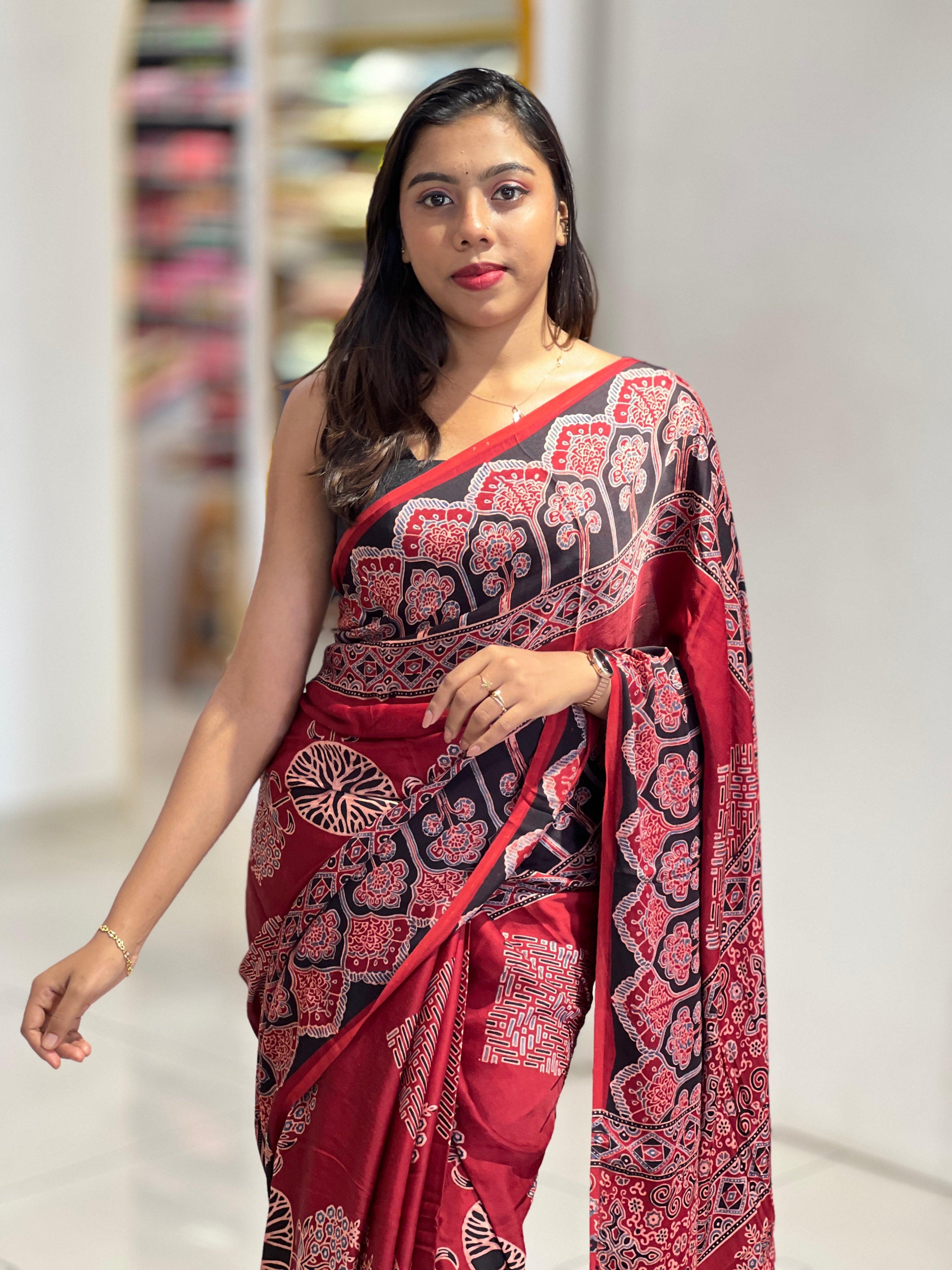 Ajrakh Print Detailed Modal Saree | JT173