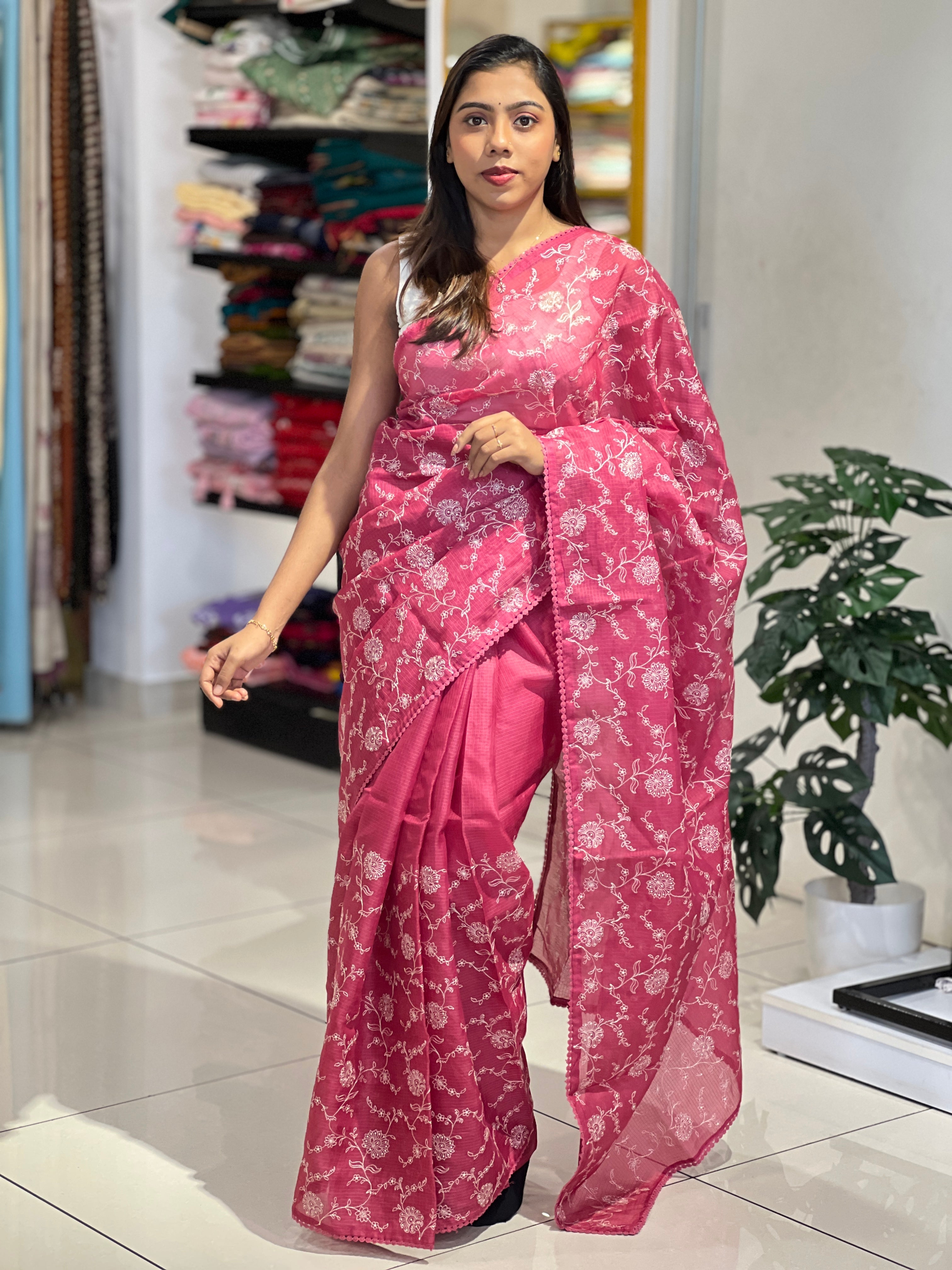 Floral Jaal Embroidery Detailed Kota Saree | BLD2071
