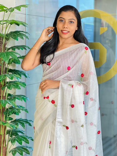 Floral Machine Embroidered Silky Kota Saree | NHH517