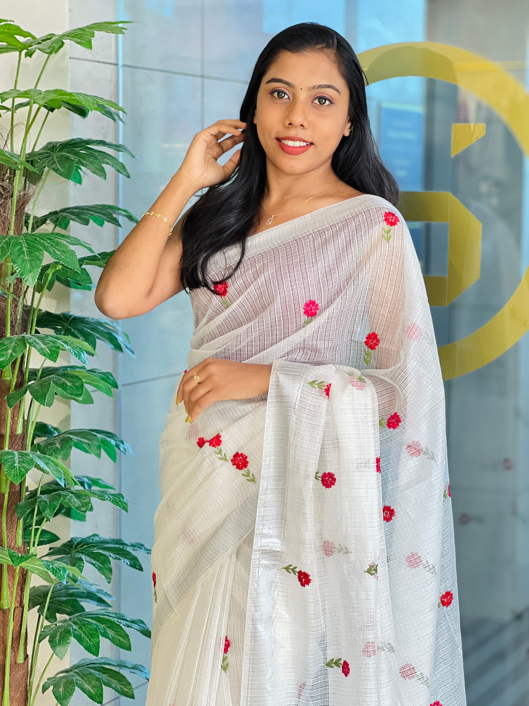 Floral Machine Embroidered Silky Kota Saree | NHH517