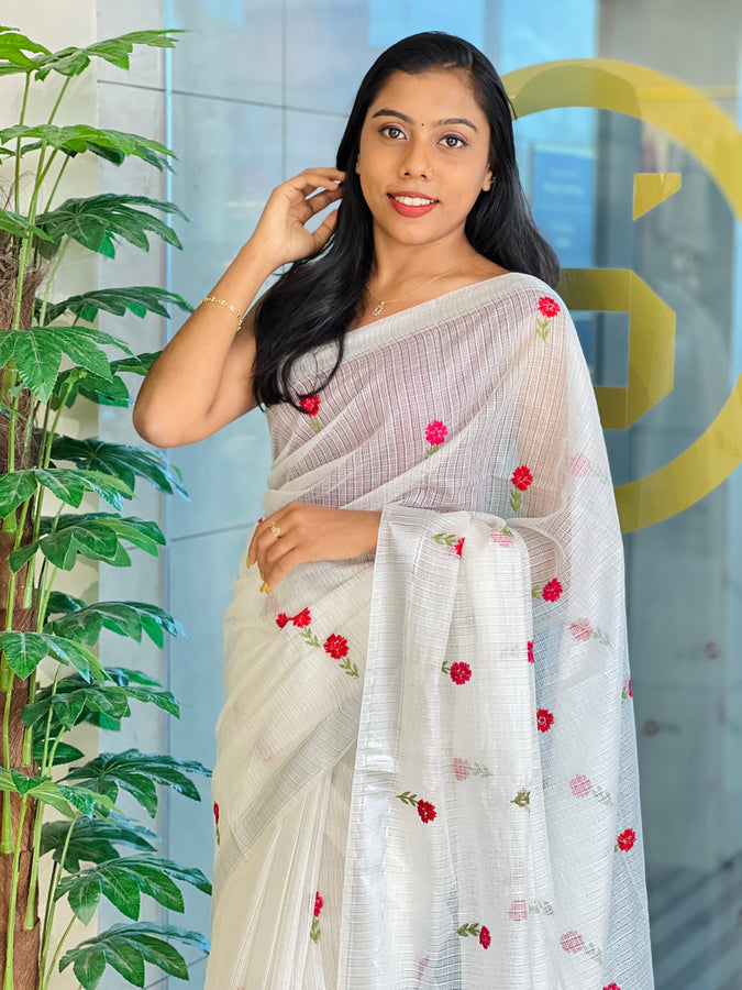 Floral Machine Embroidered Silky Kota Saree | NHH517