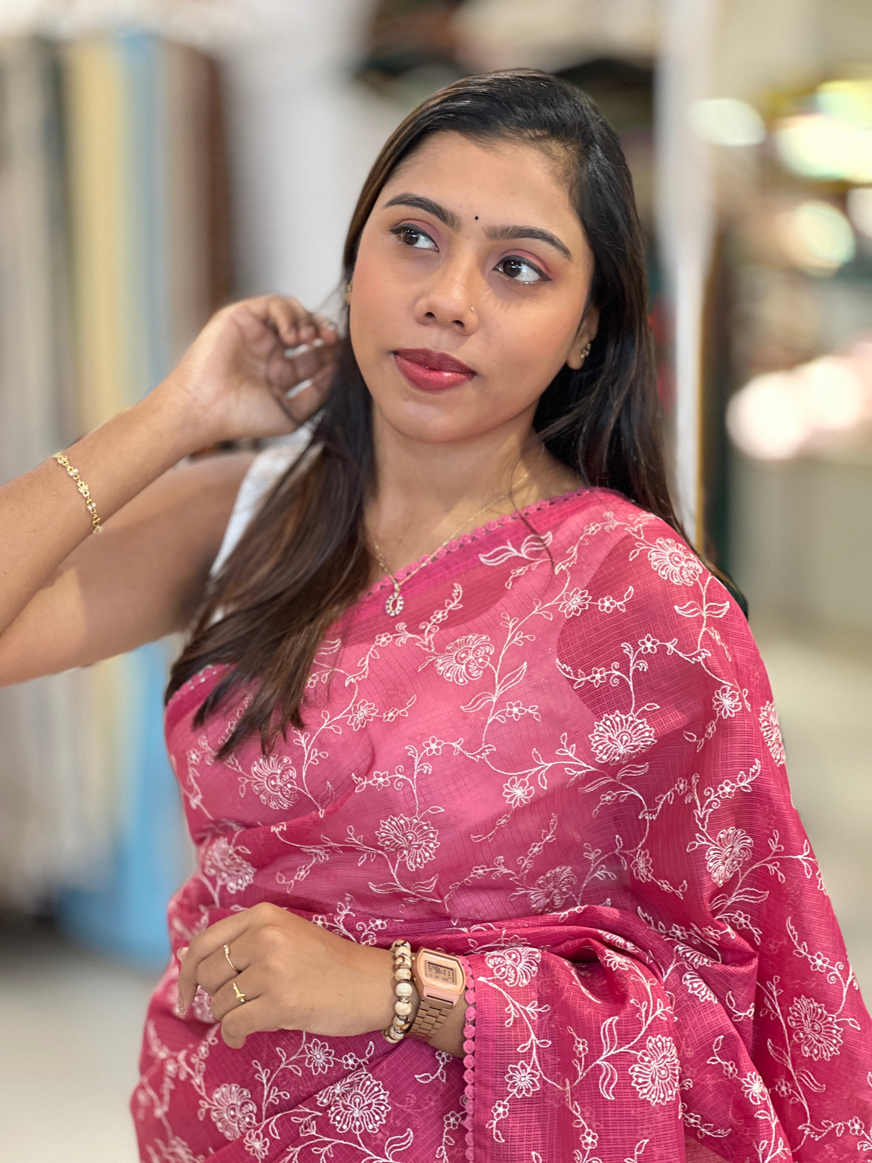 Floral Jaal Embroidery Detailed Kota Saree | BLD2071