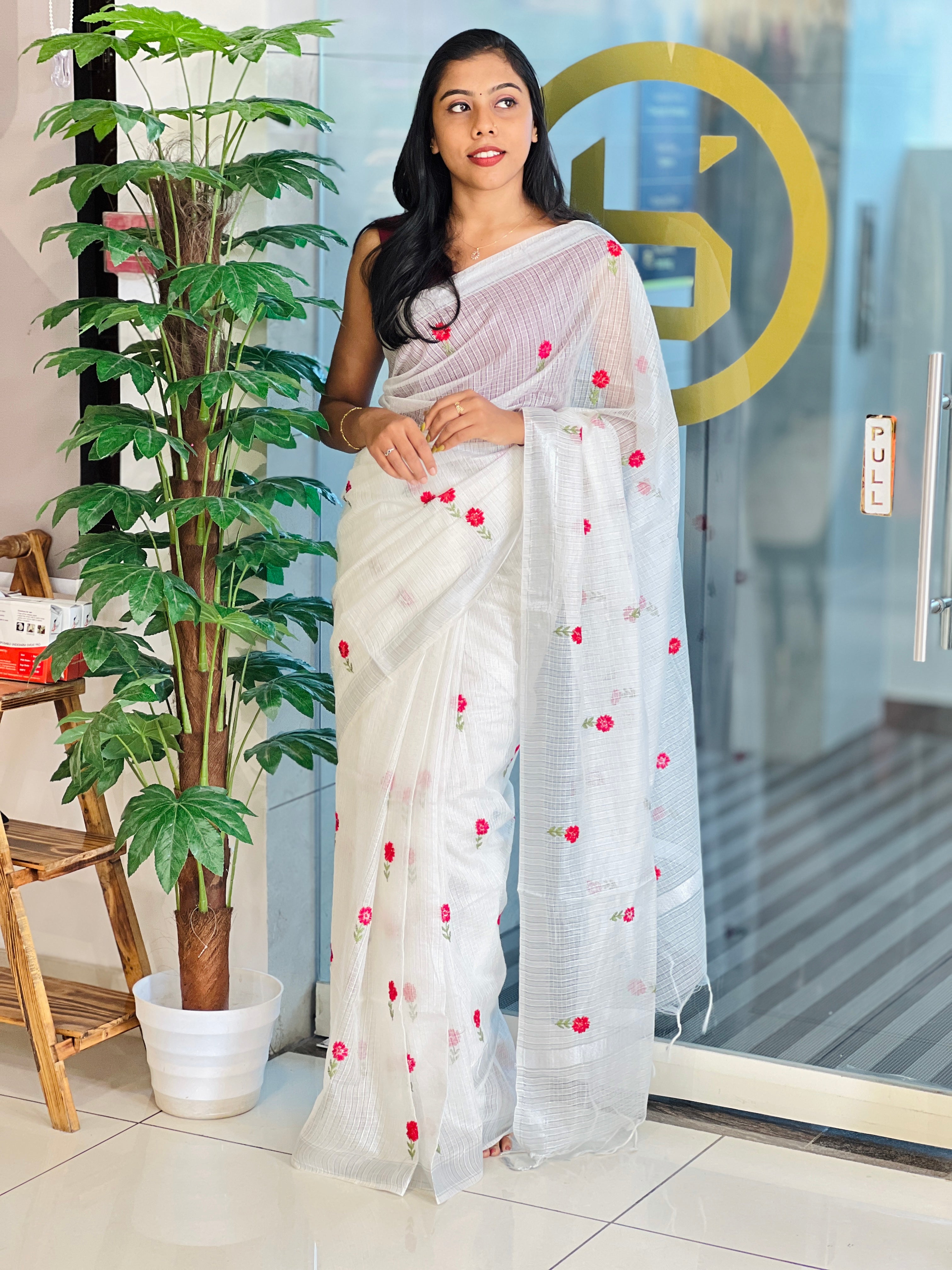 Floral Machine Embroidered Silky Kota Saree | NHH517