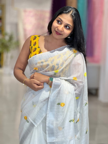 Floral Machine Embroidered Silky Kota Saree | NHH516
