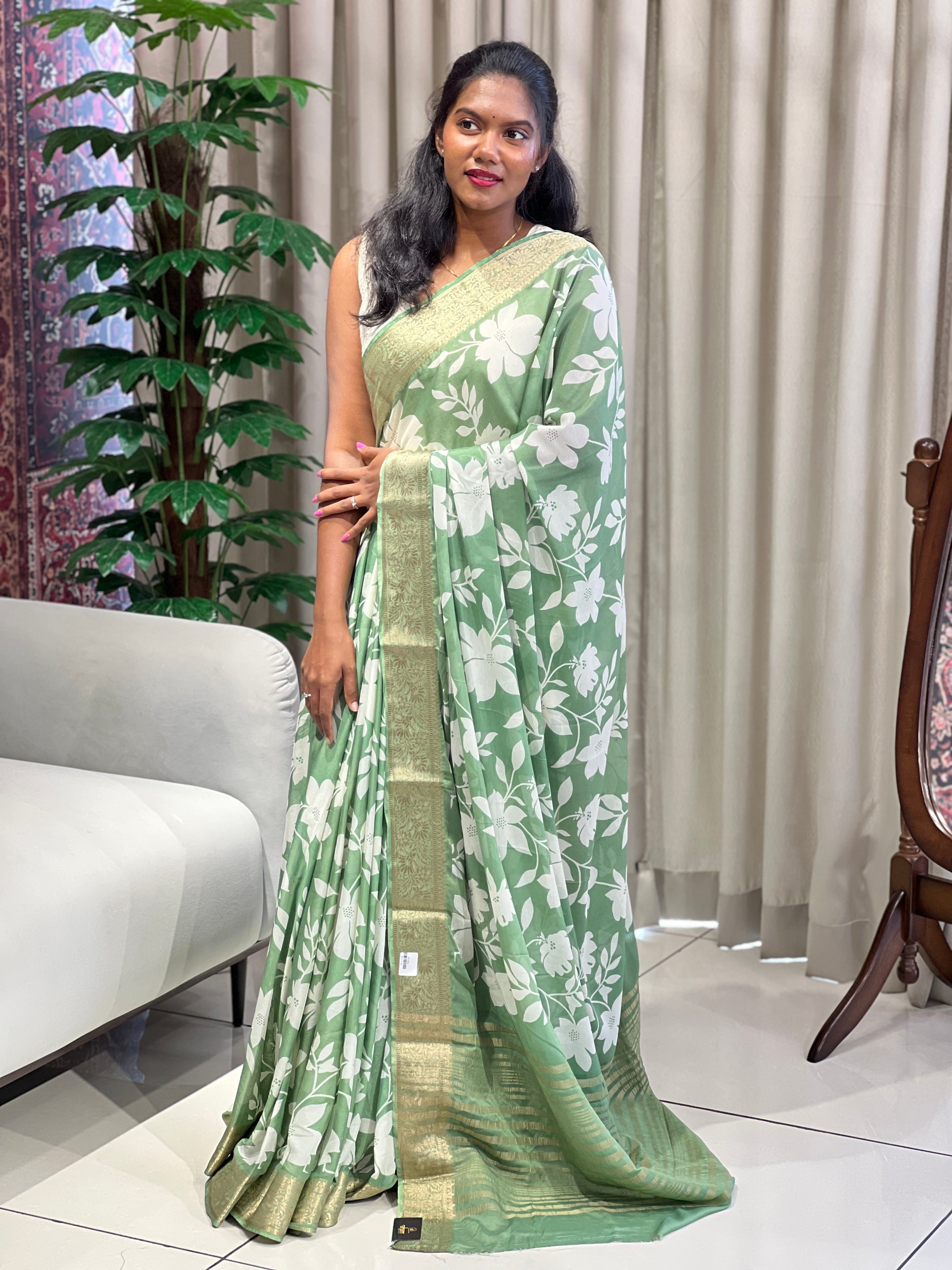 Floral Digital Printed Chinon Saree | PKS133