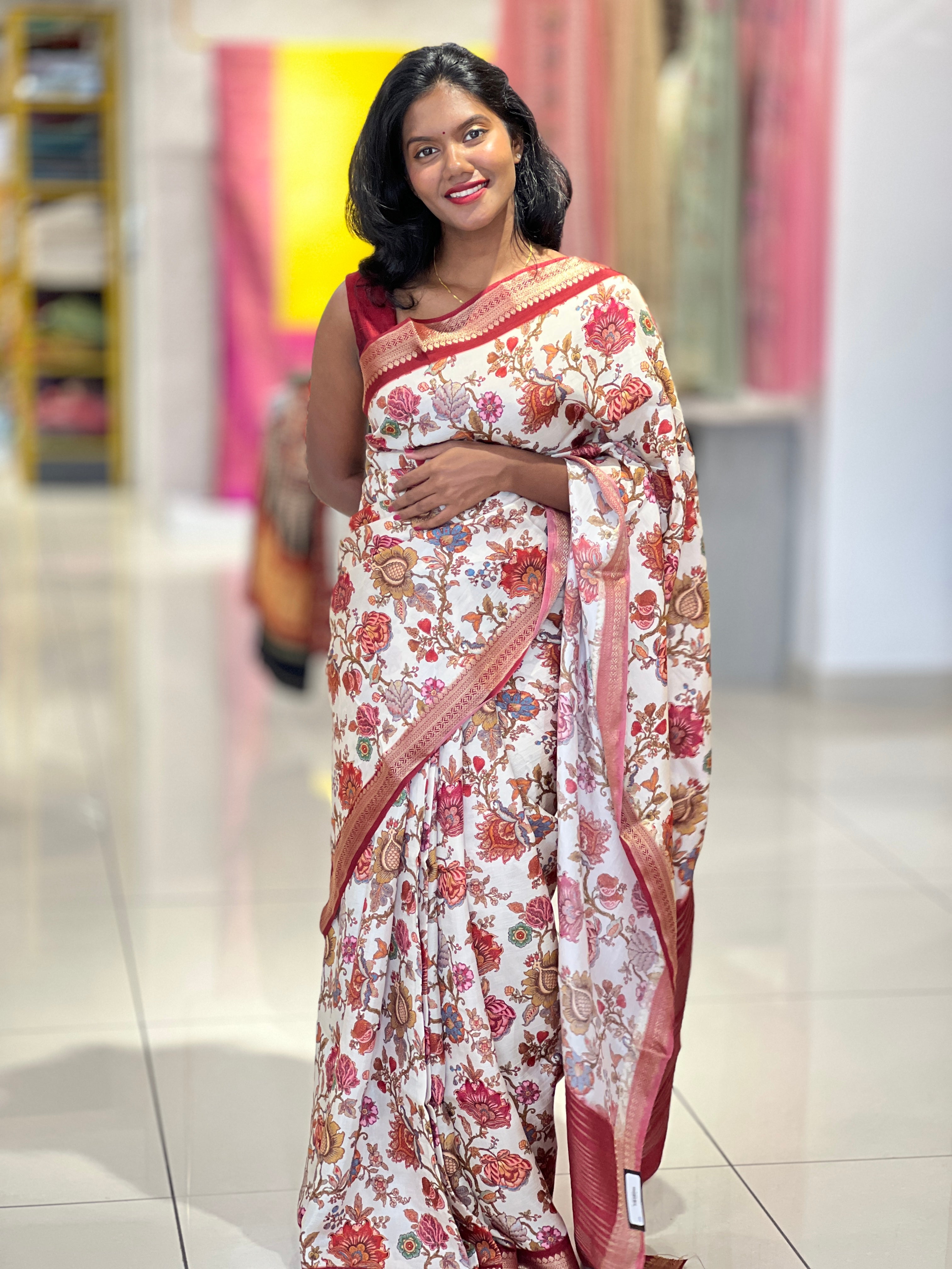 Floral Printed Semi Tussar Saree | SSN154