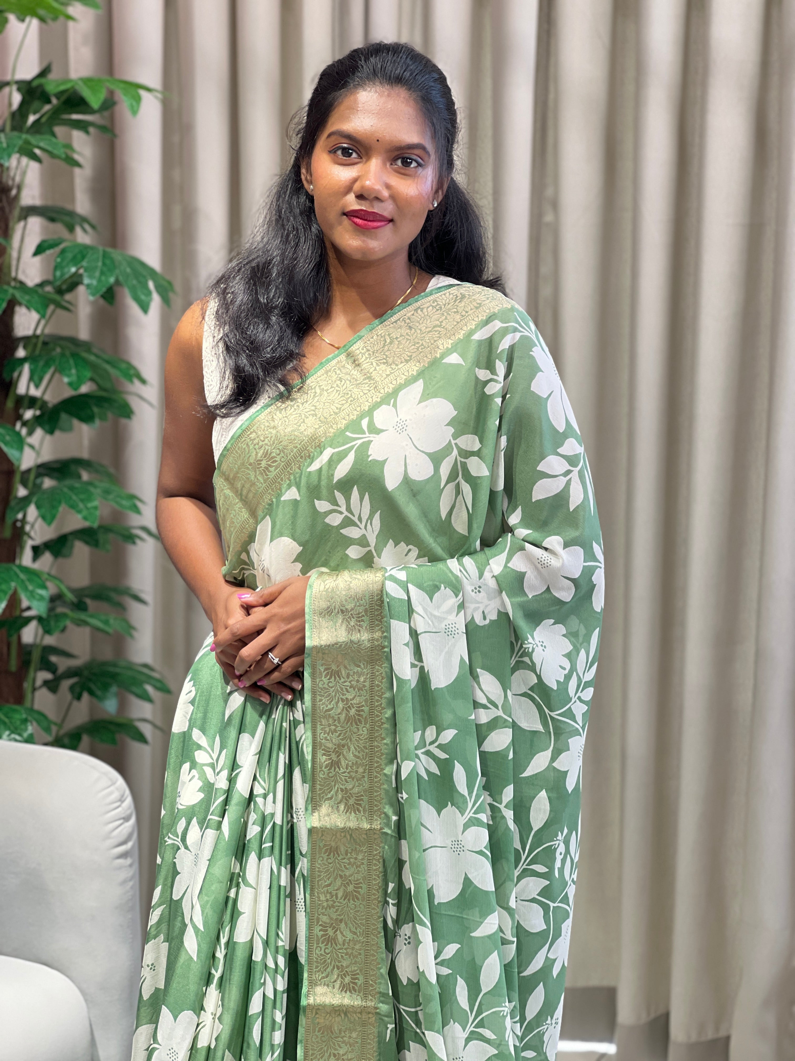 Floral Digital Printed Chinon Saree | PKS133