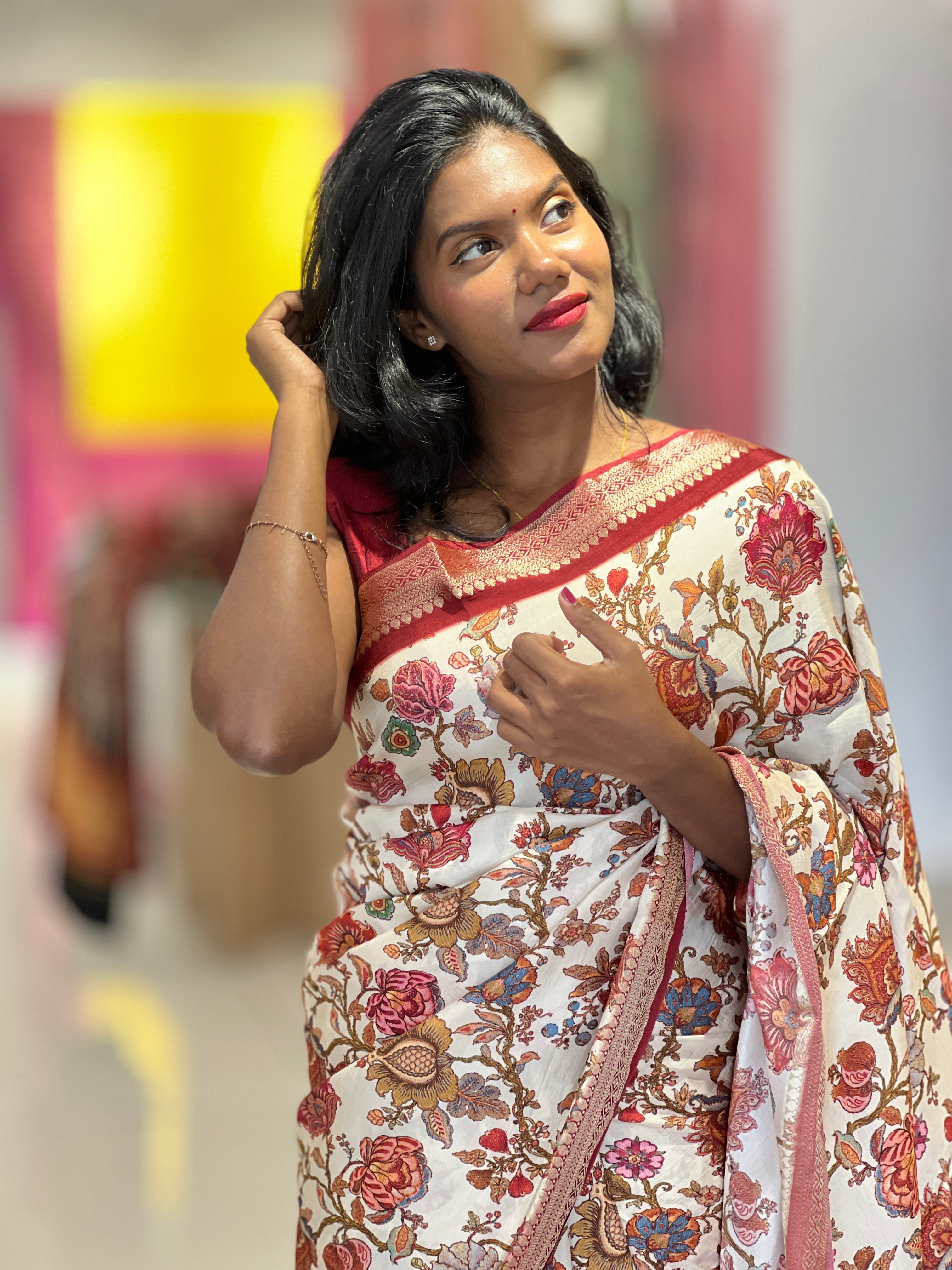 Floral Printed Semi Tussar Saree | SSN154