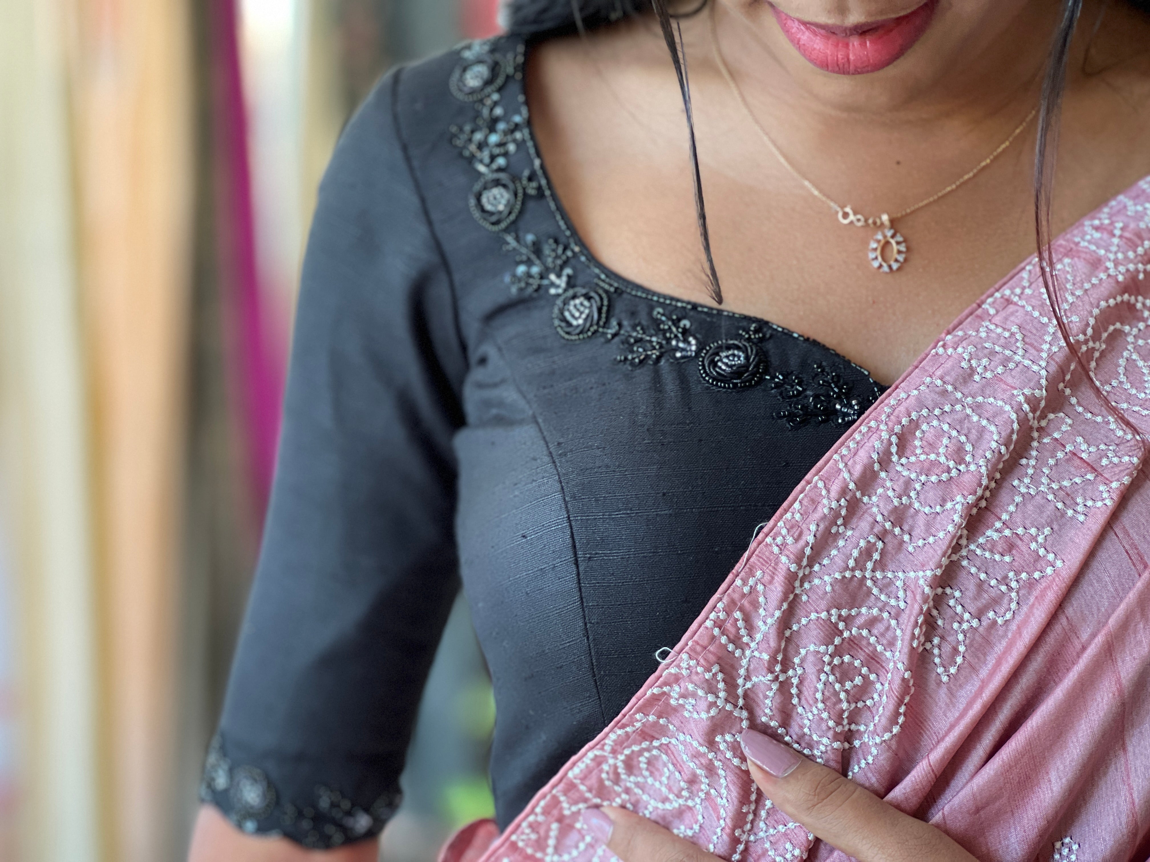 Hand Embroidery Slub Cotton Blouse Material | BM200