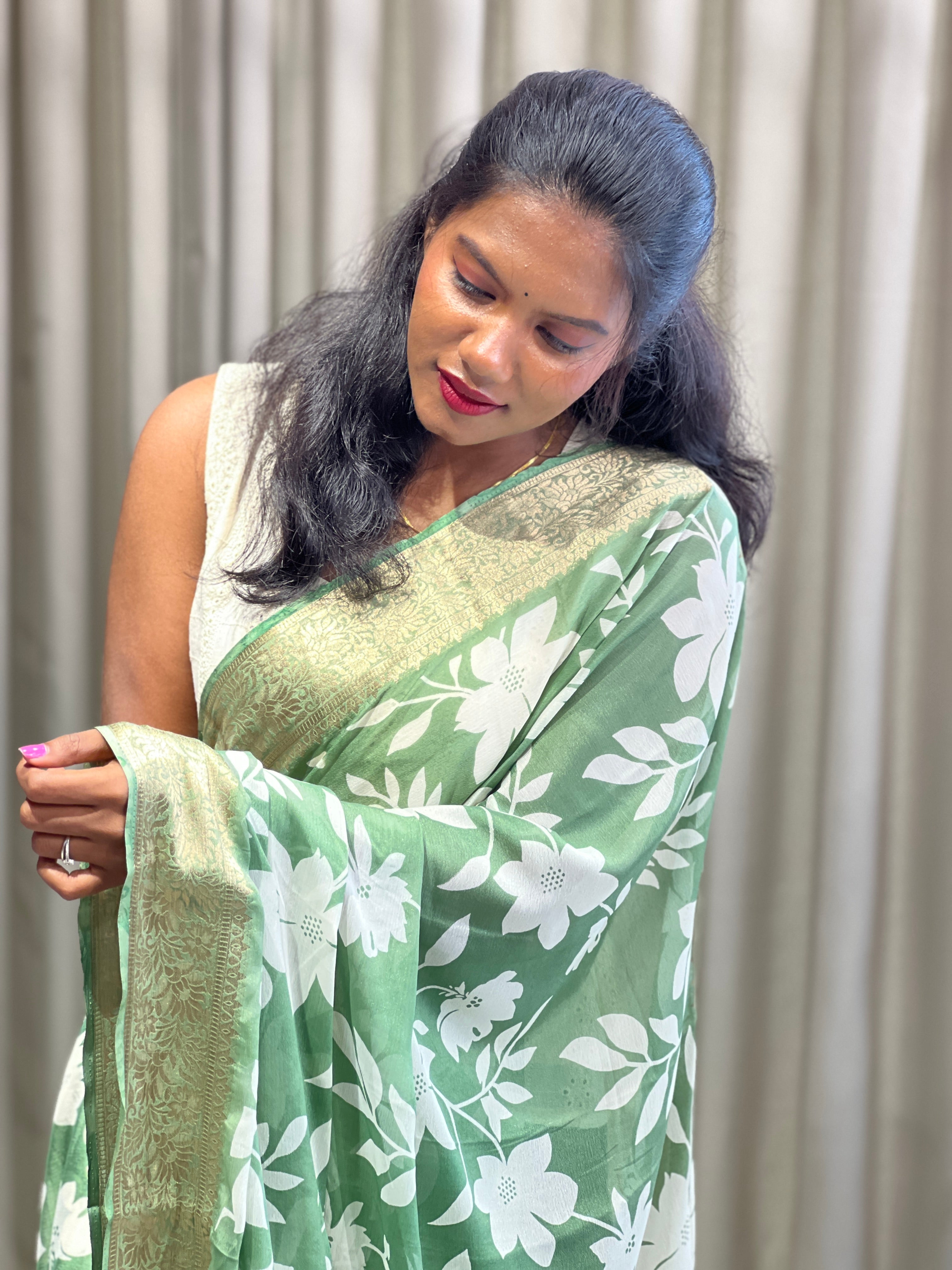 Floral Digital Printed Chinon Saree | PKS133