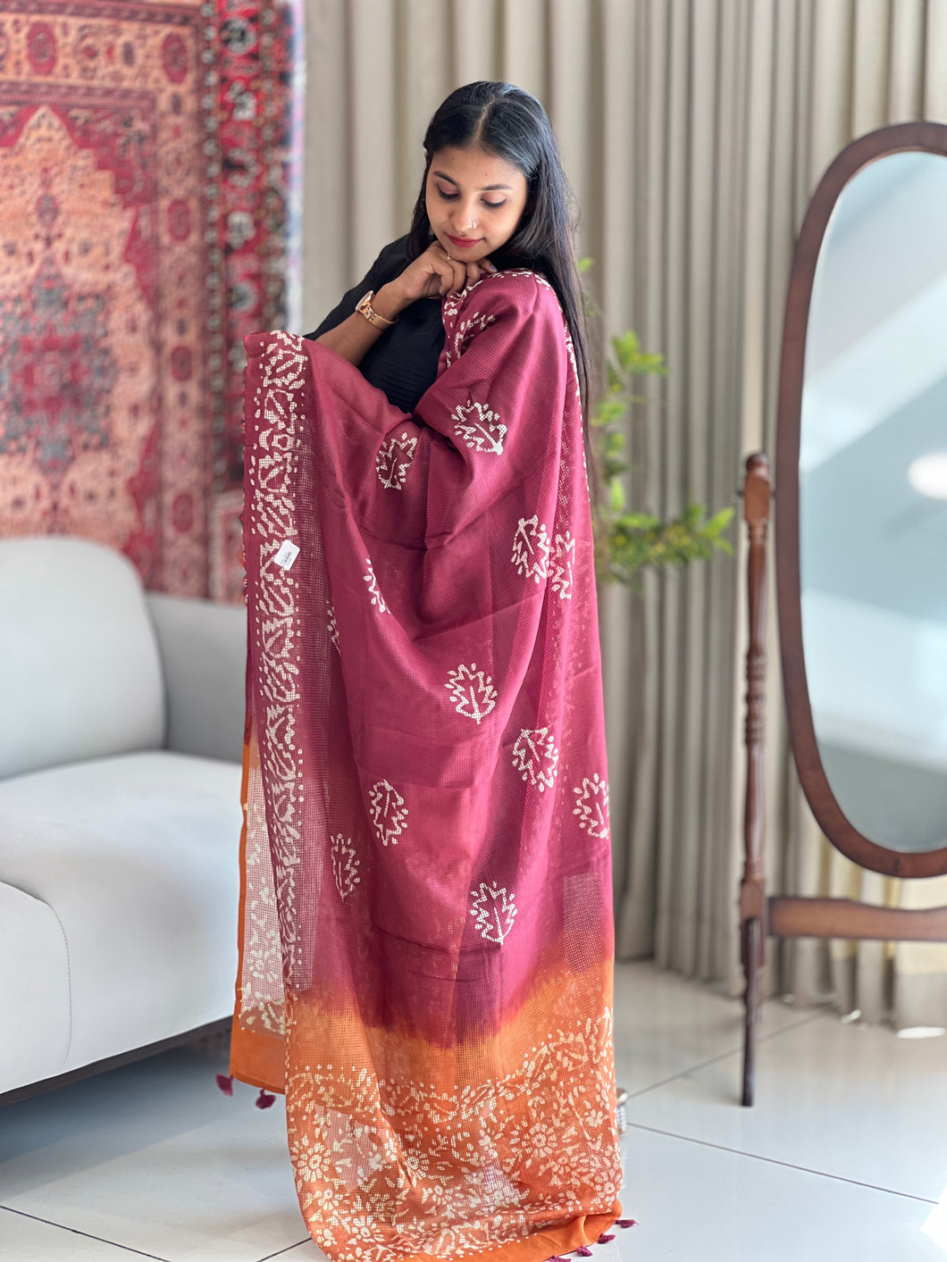 Batik Printed Manipuri Check Kota Dupatta | SS961