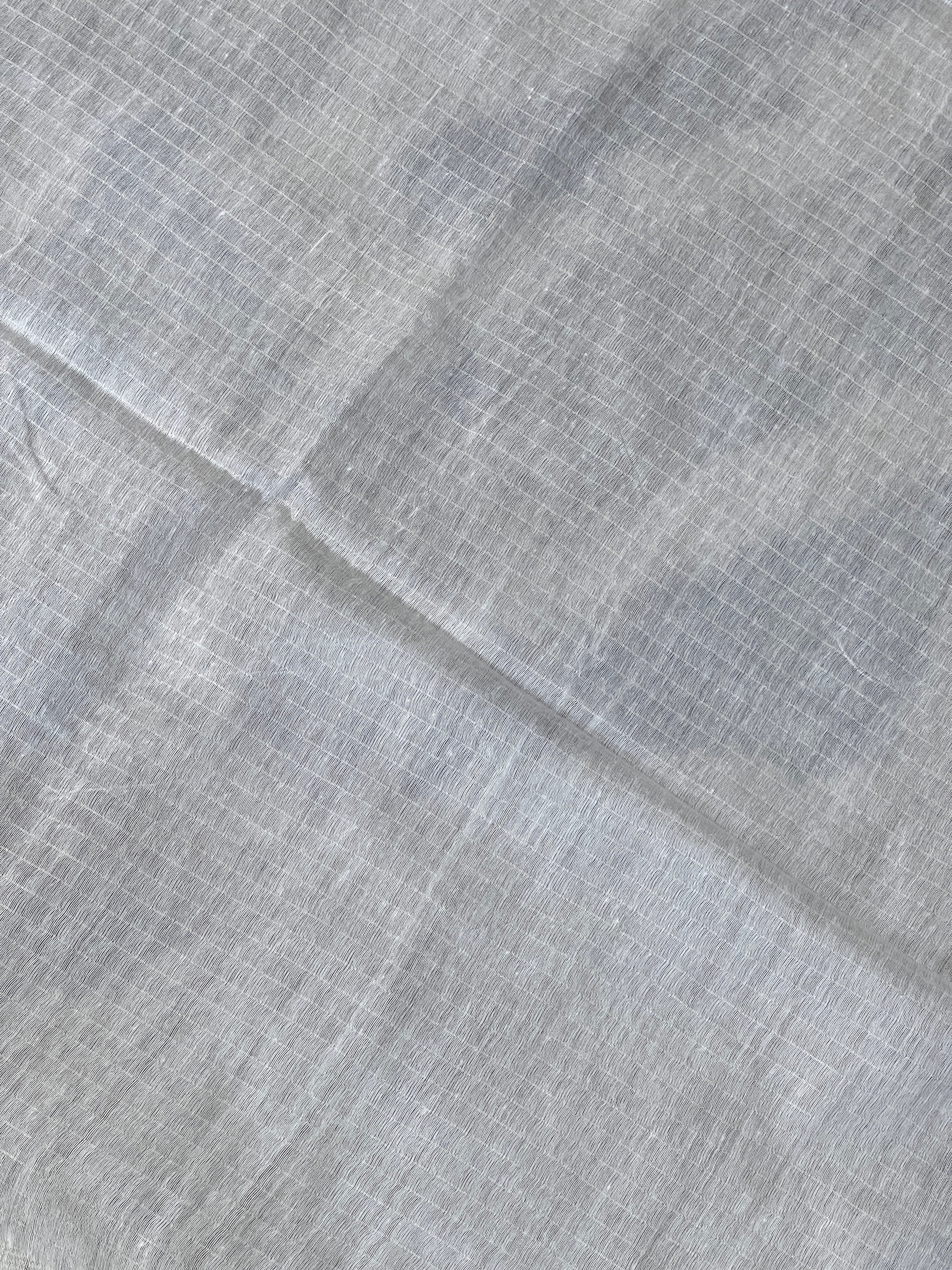 Silver Zari Check Pattern Bhagalpuri Linen Saree | SRE101