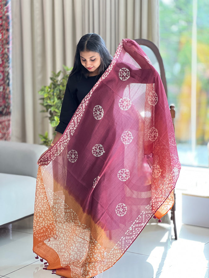 Batik Printed Manipuri Check Kota Dupatta | SS958