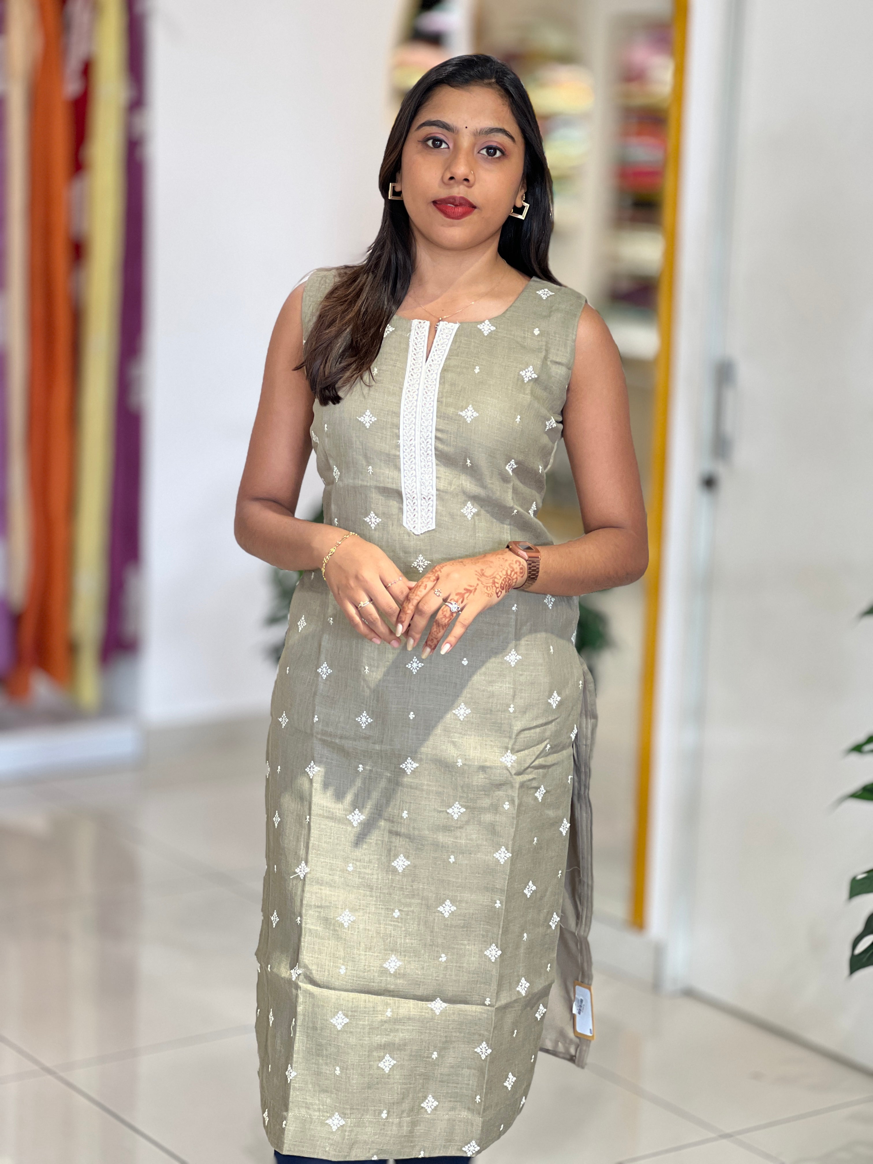 Machine Embroidery Detailed Linen Cotton Kurta |NAI231