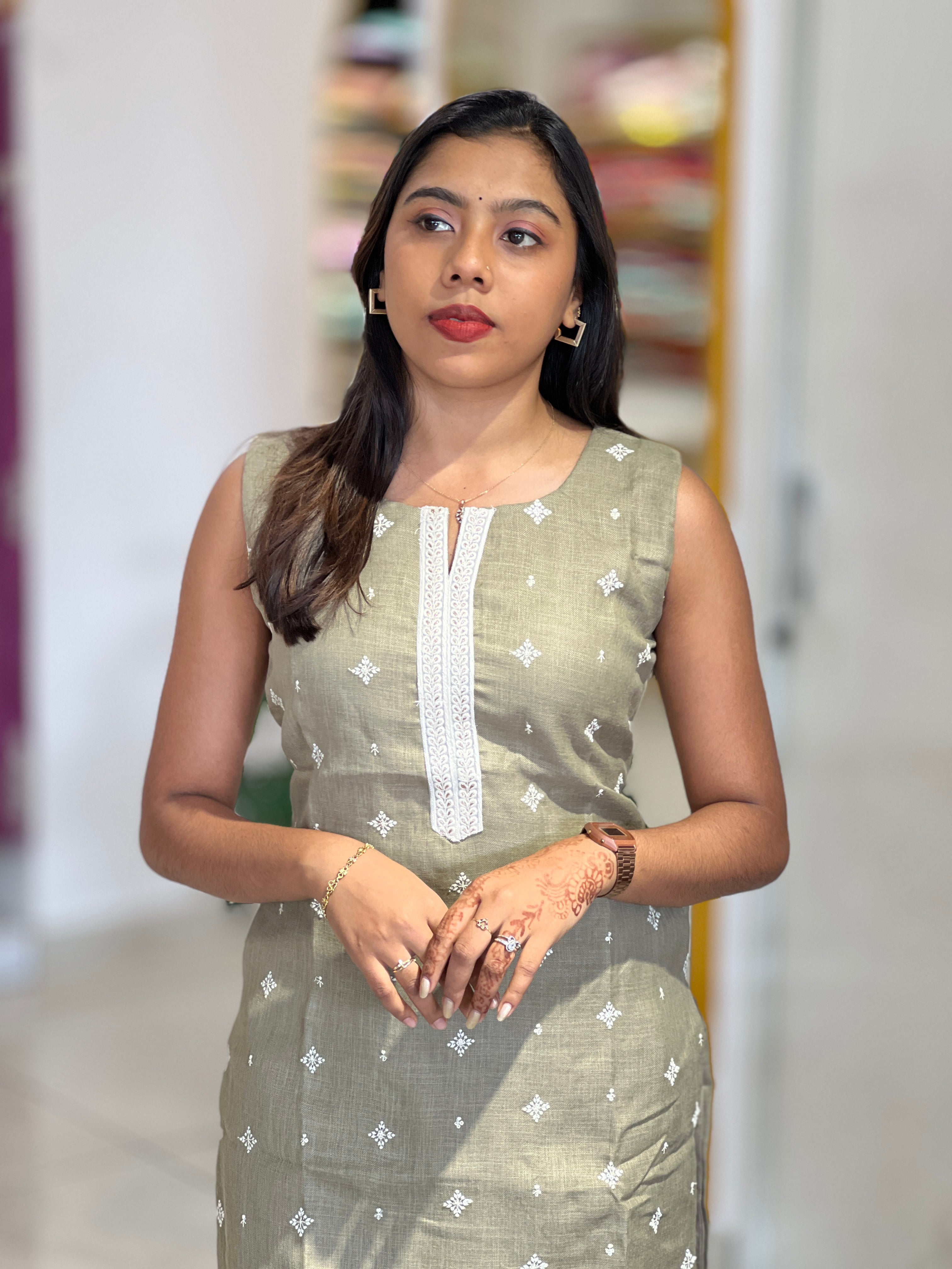 Machine Embroidery Detailed Linen Cotton Kurta |NAI231