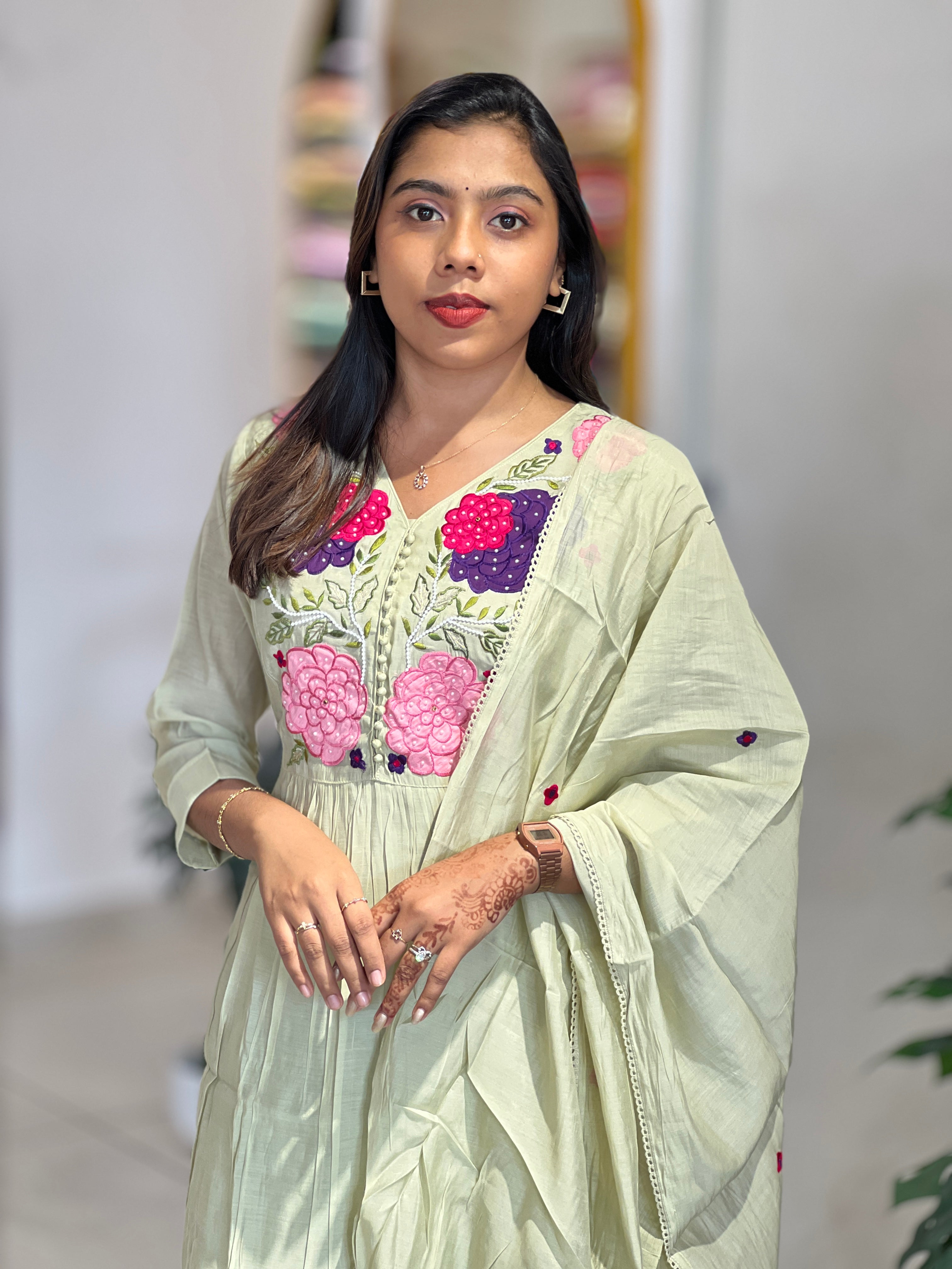 Embroidery Detailed Mul Chanderi Kurta Set |NAI214