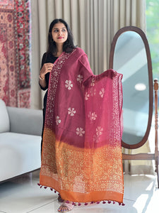 Batik Printed Manipuri Check Kota Dupatta | SS972