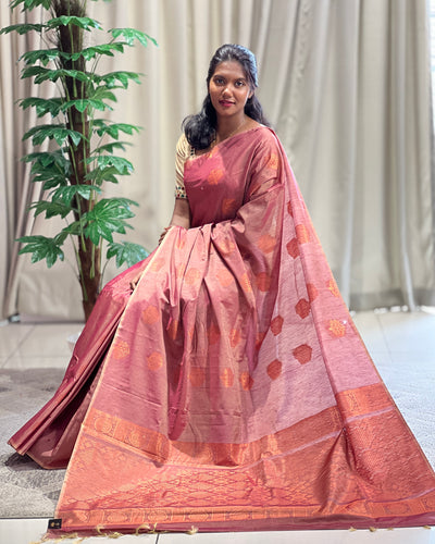Copper Zari Butta Weaved Semi Silk Saree | KRK437