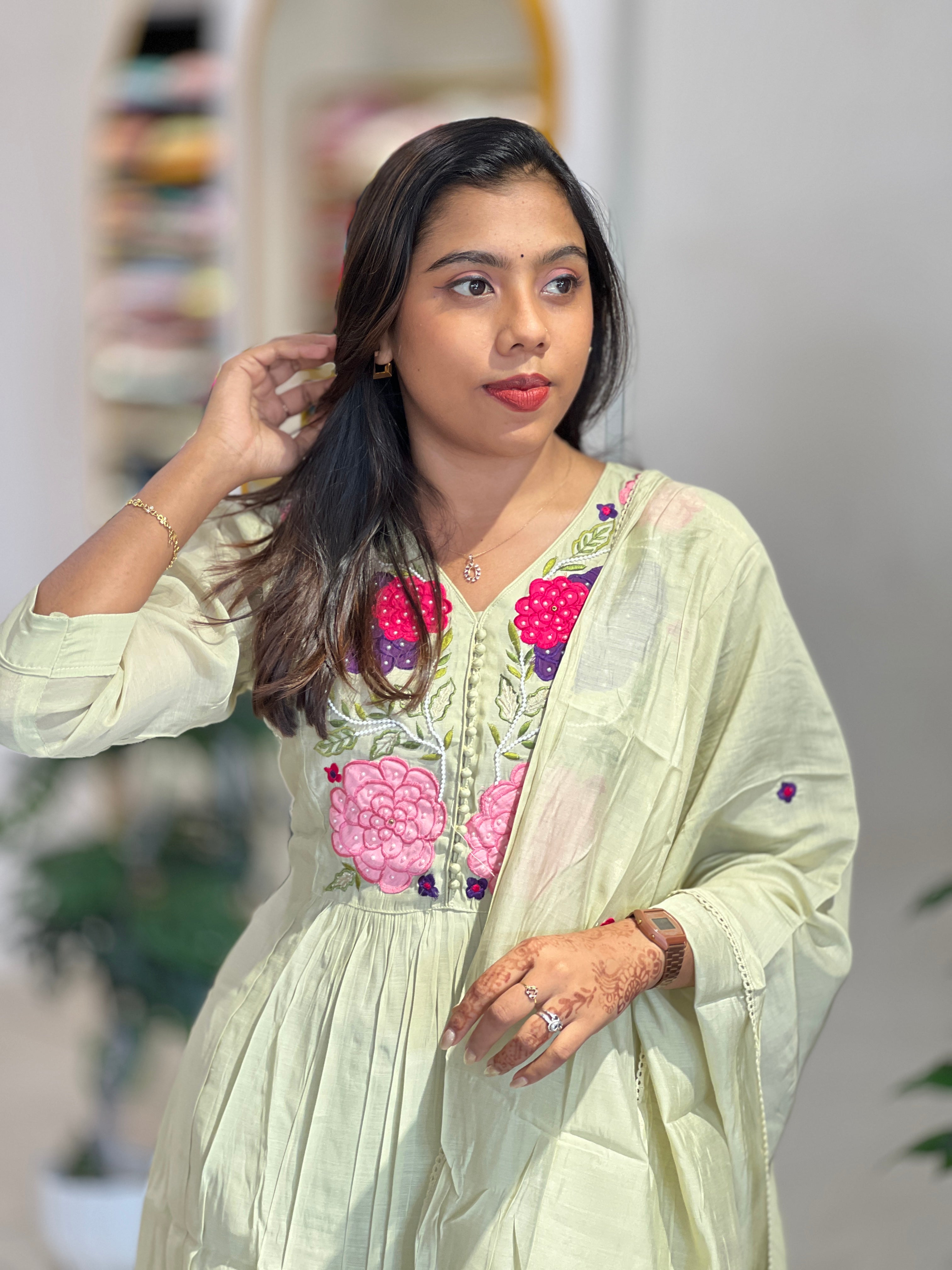 Embroidery Detailed Mul Chanderi Kurta Set |NAI214