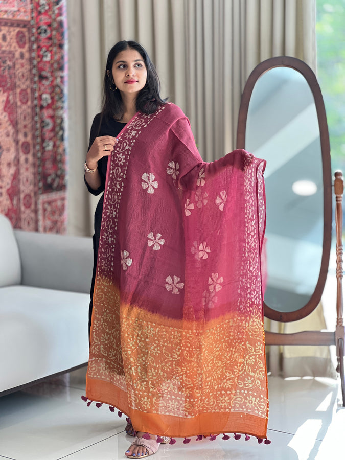 Batik Printed Manipuri Check Kota Dupatta | SS959