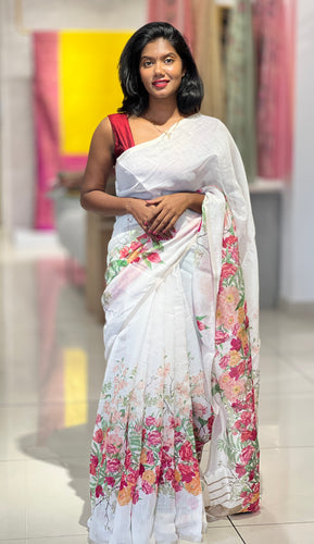 Floral Print Chanderi Finish Saree | SSN153
