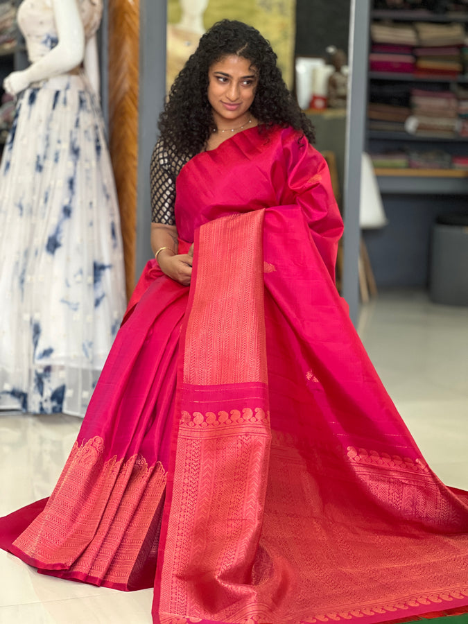 Reddish-Pink Color Kanchipuram Saree | OM110