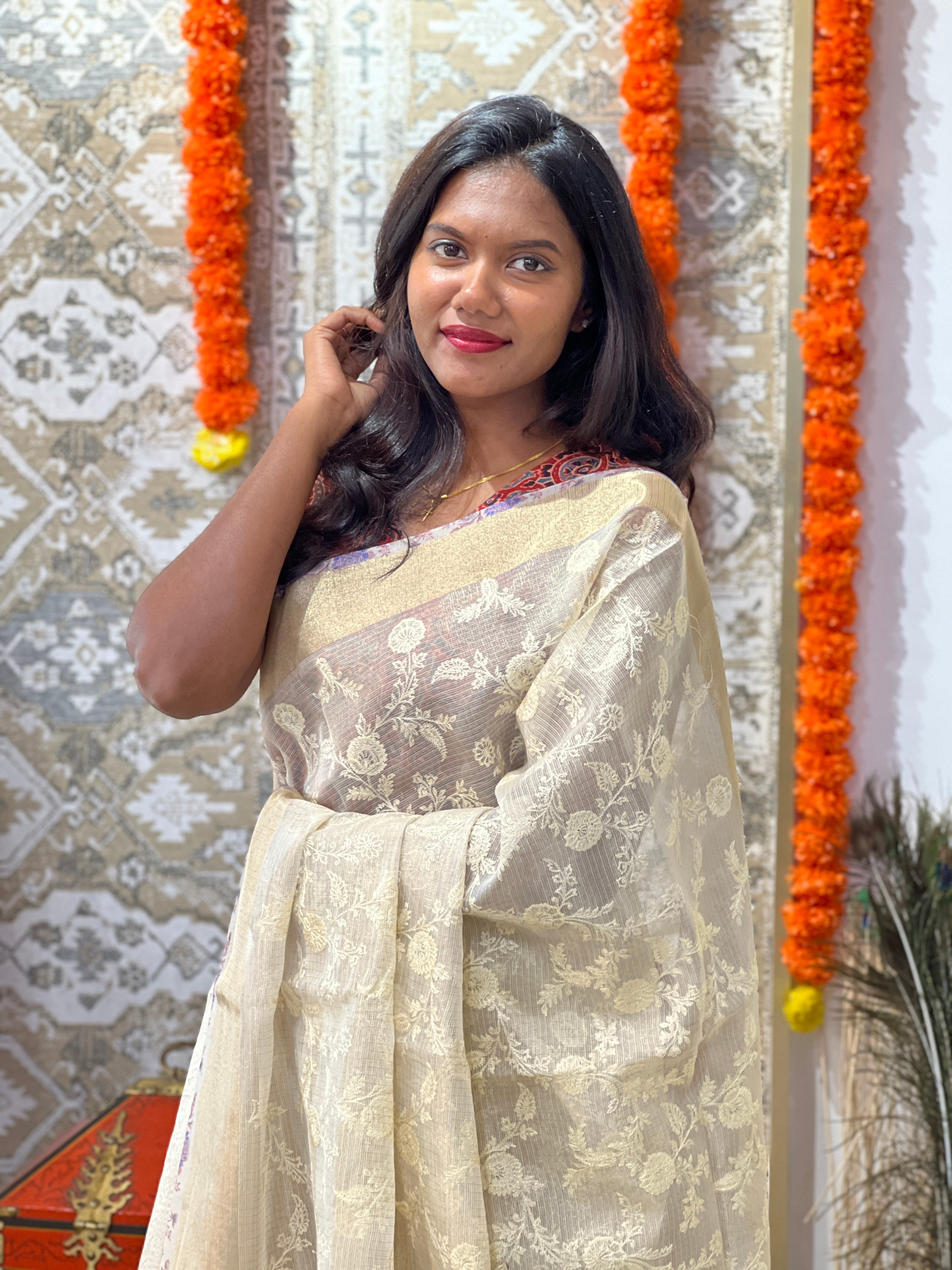Lucknowi Inspired Embroidery Tissue Saree | MB173