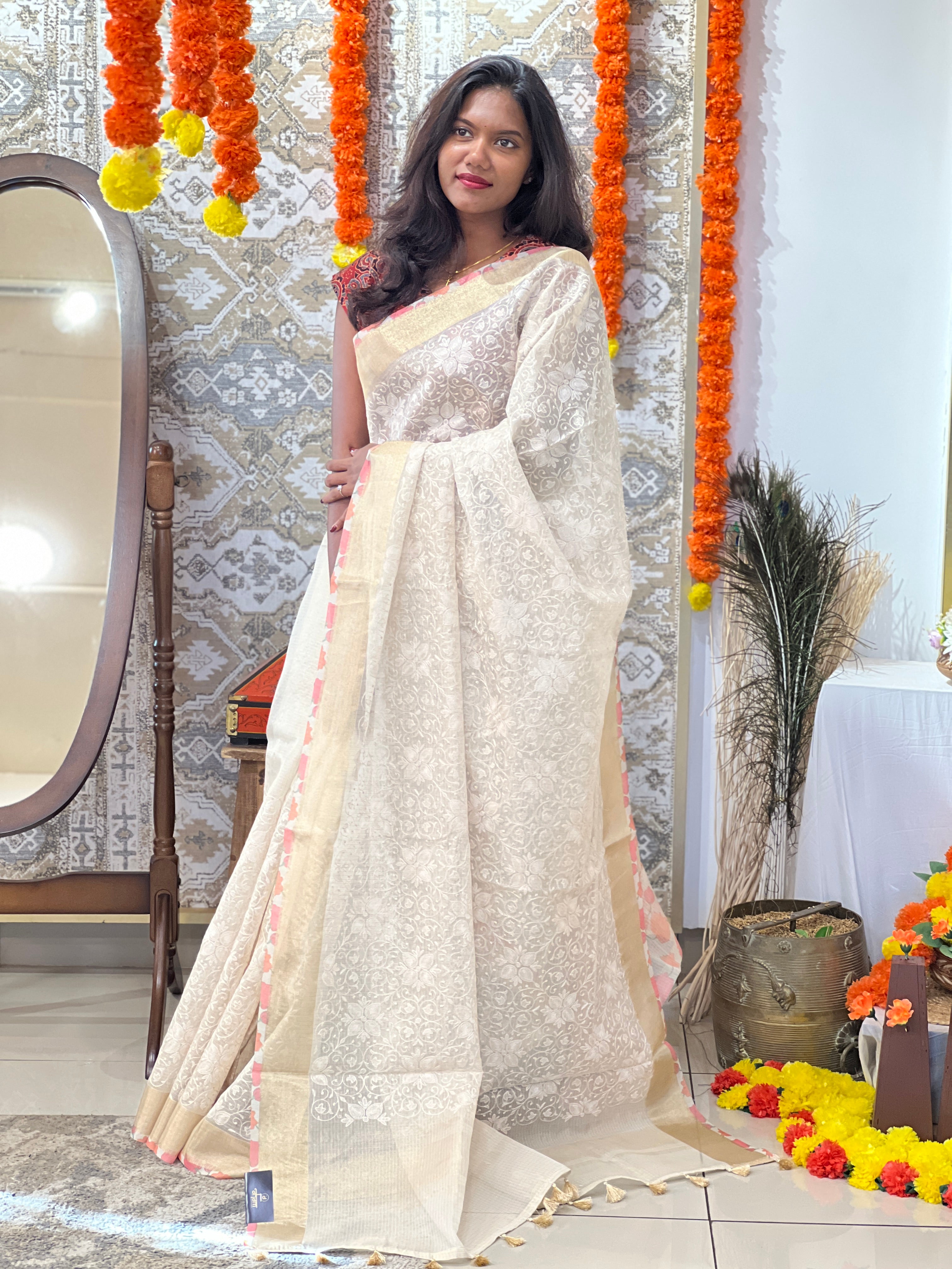 Lucknowi Inspired Embroidery Tissue Saree | MB174