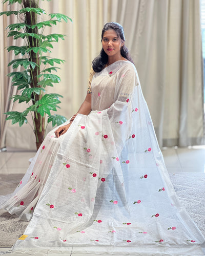 Floral Machine Embroidered Silky Kota Saree | NHH513