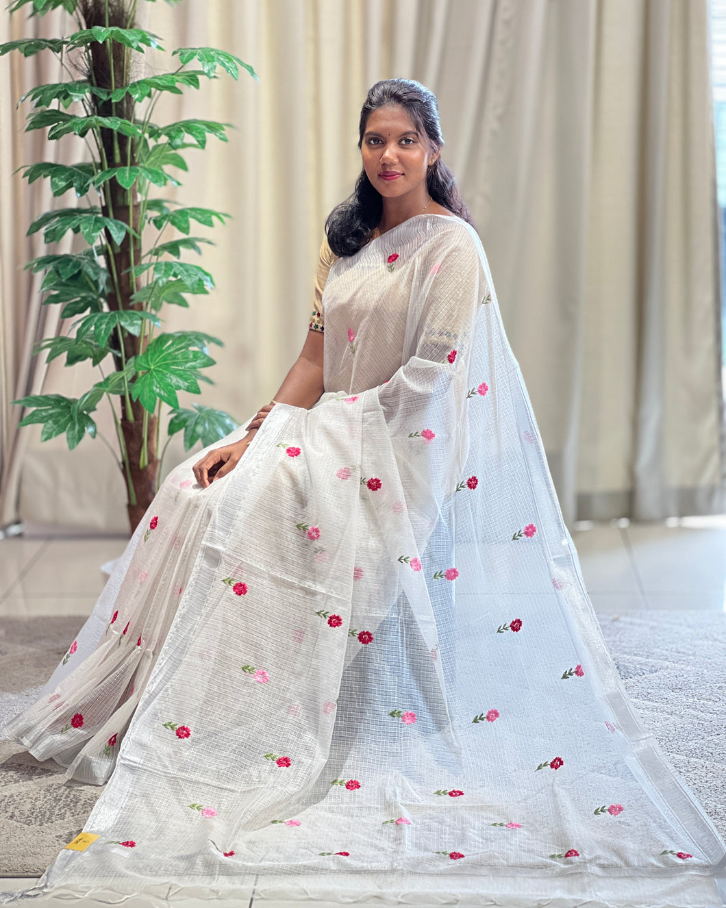 Floral Machine Embroidered Silky Kota Saree | NHH513