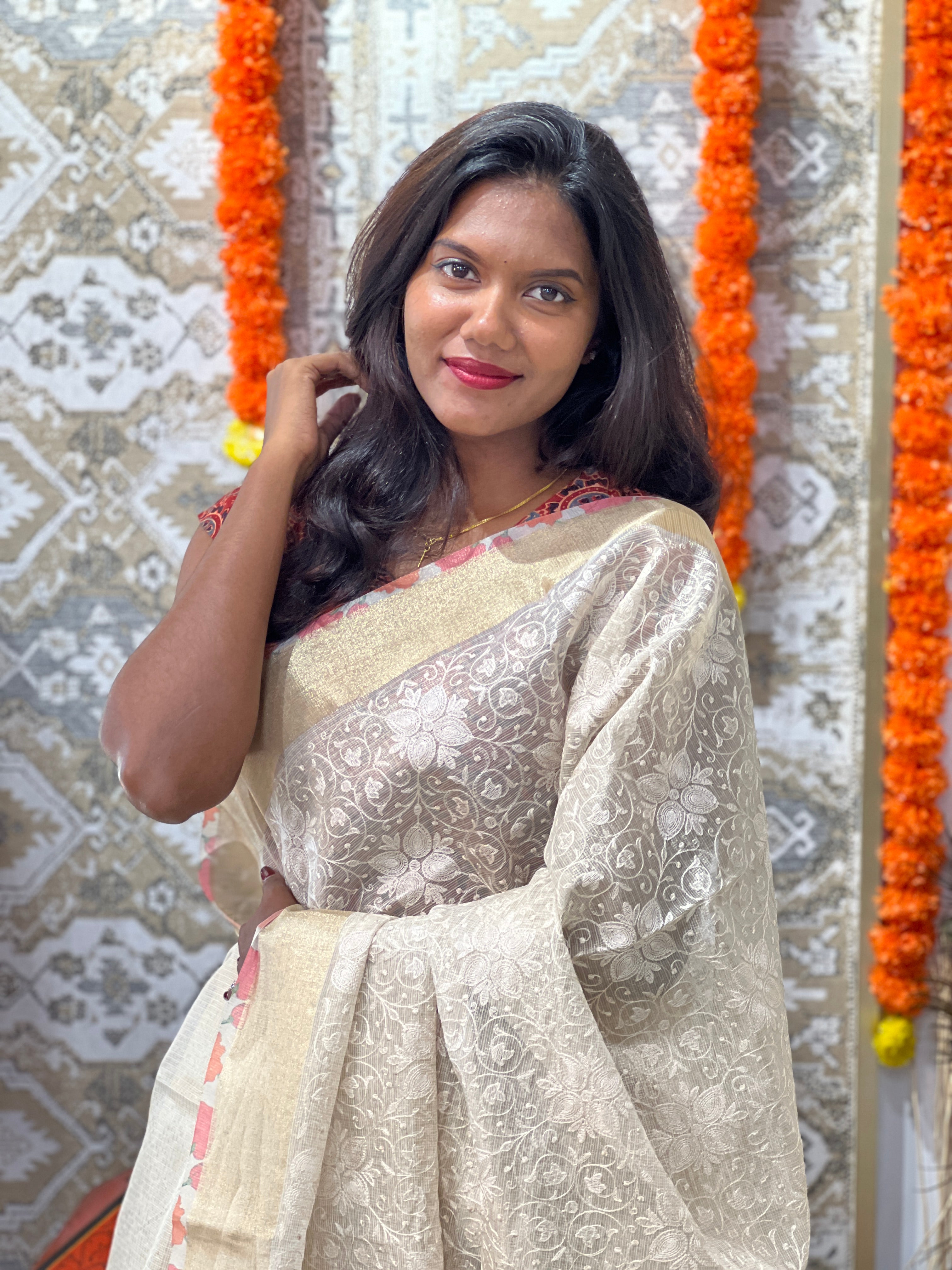 Lucknowi Inspired Embroidery Tissue Saree | MB171