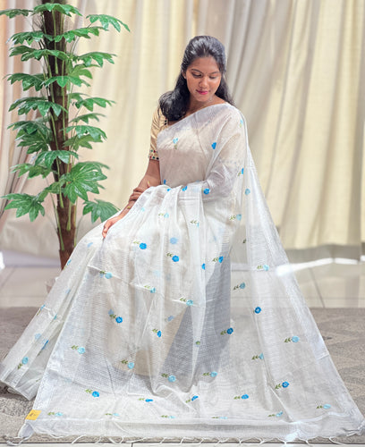 Floral Machine Embroidered Silky Kota Saree | NHH520