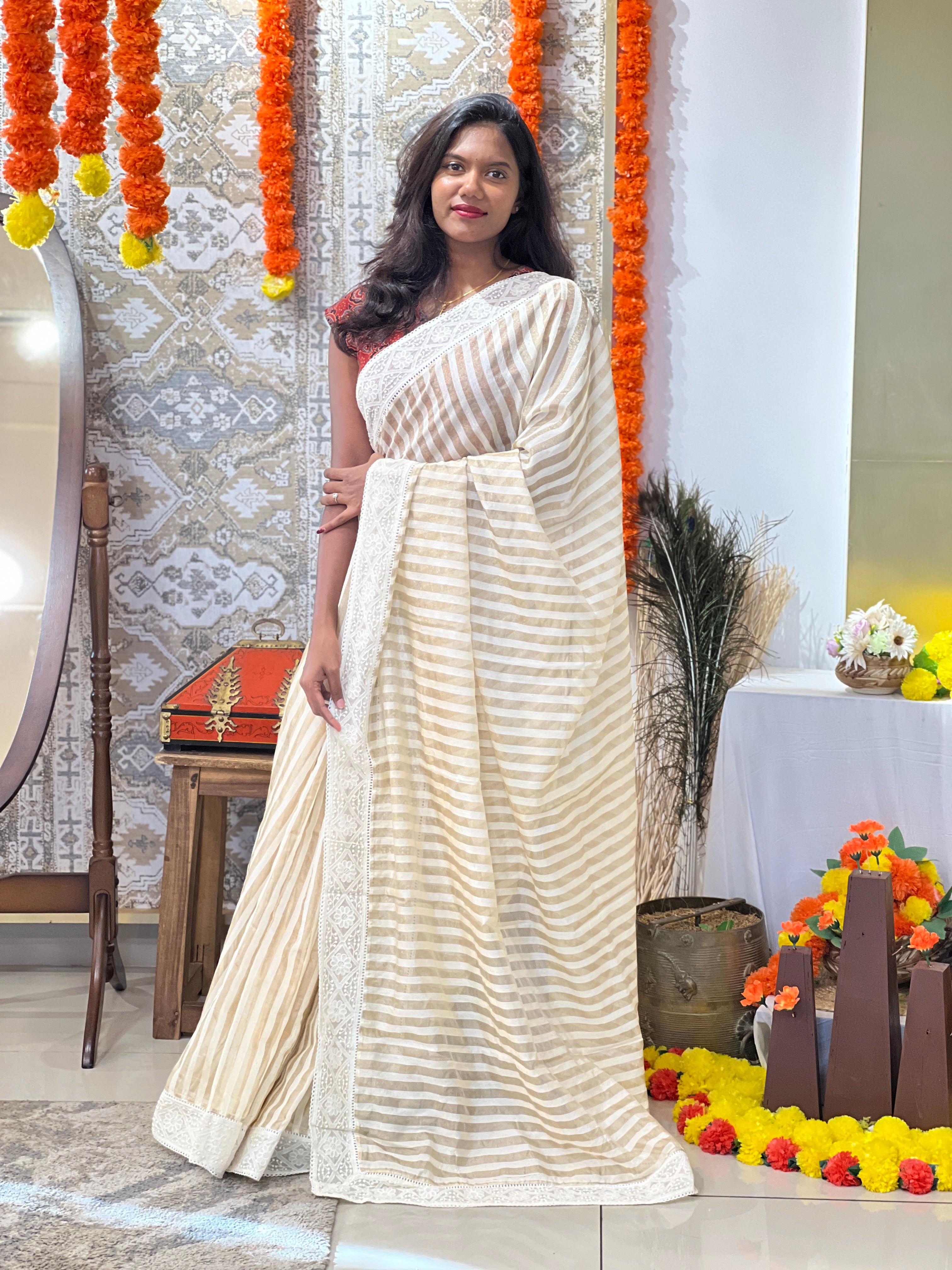 Stripe Woven Pattern Chanderi Saree | MM574