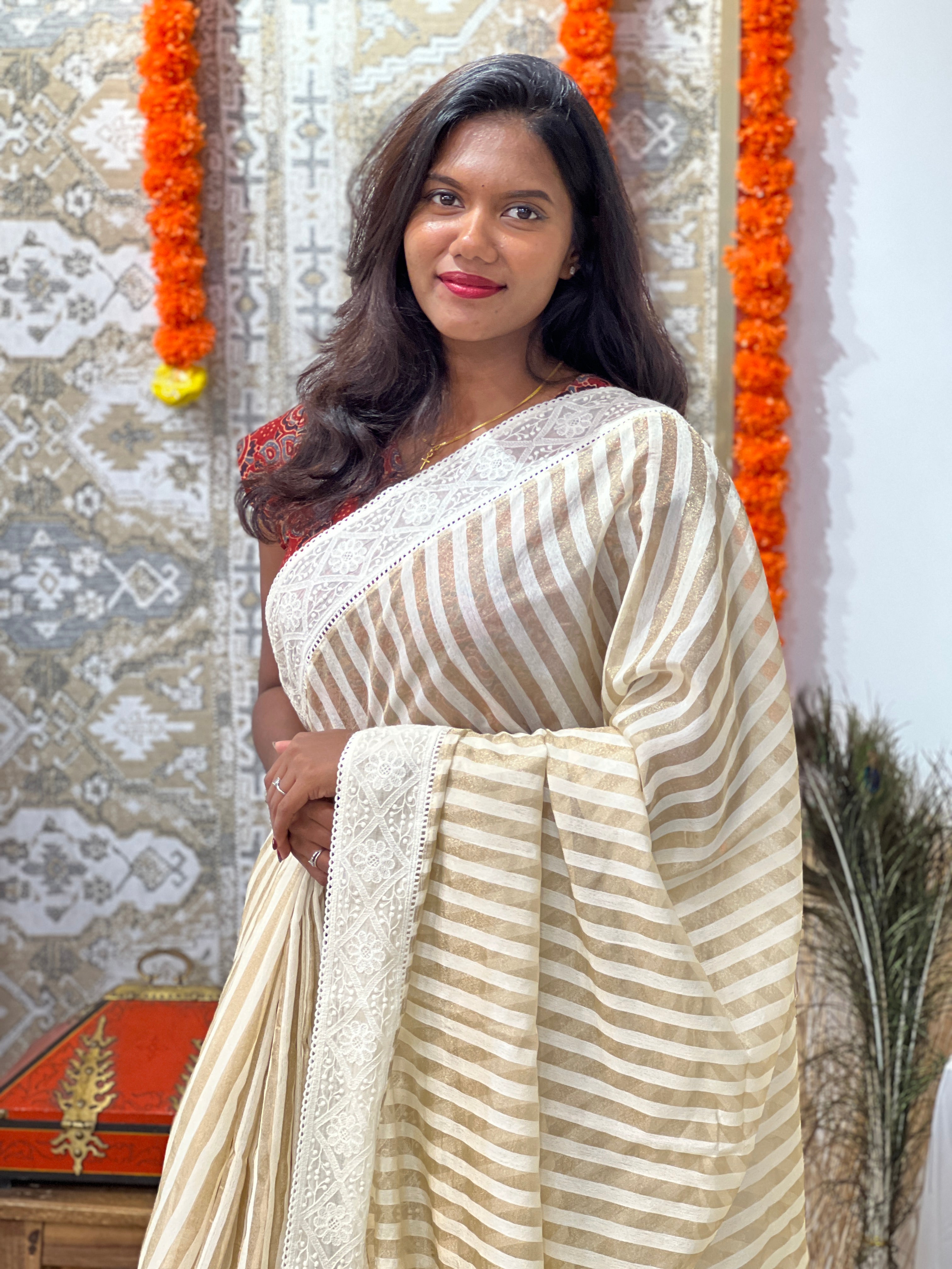 Stripe Woven Pattern Chanderi Saree | MM574